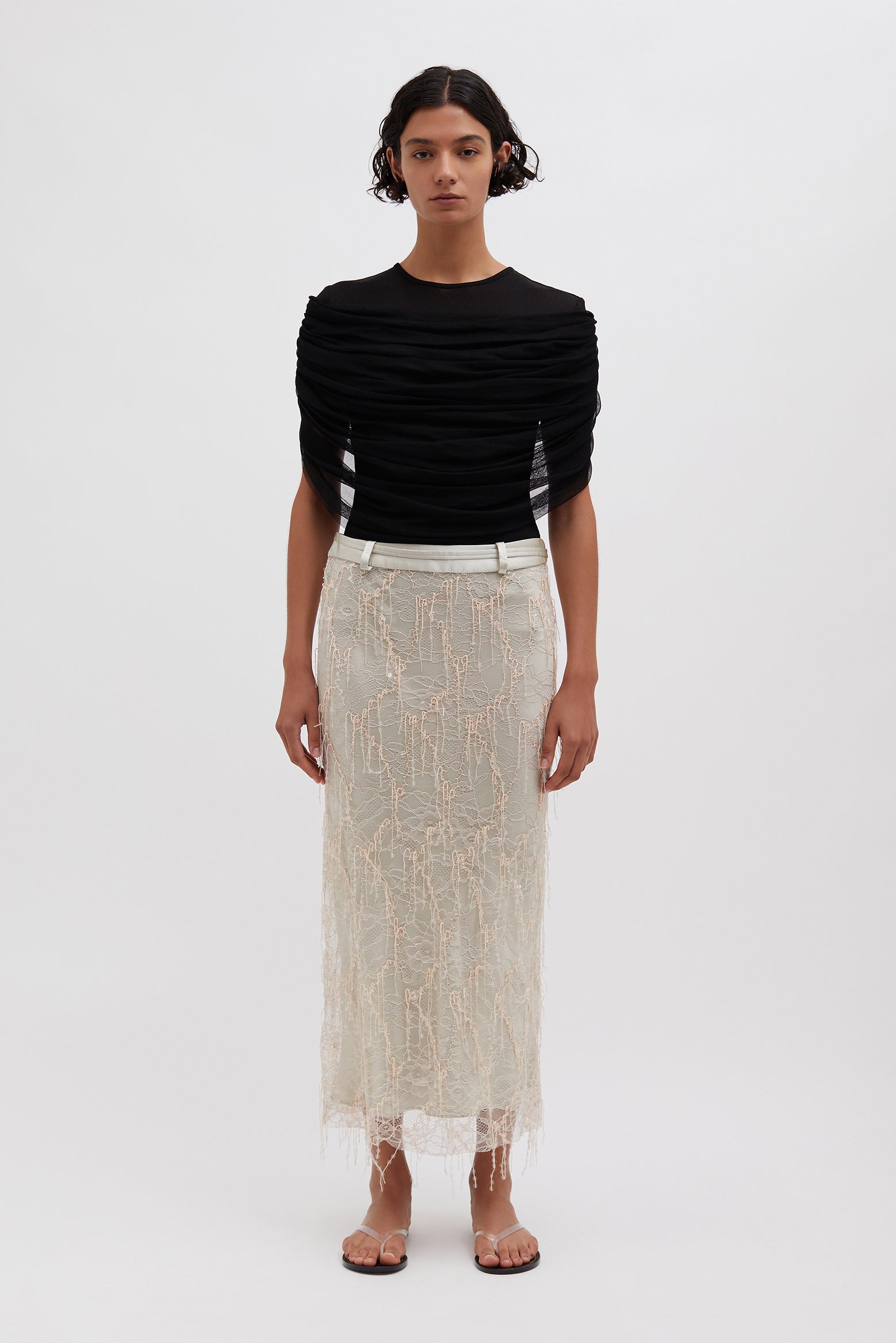 The Christopher Esber Beaded Ivy Lace Skirt in Balm available at The New Trend Australia