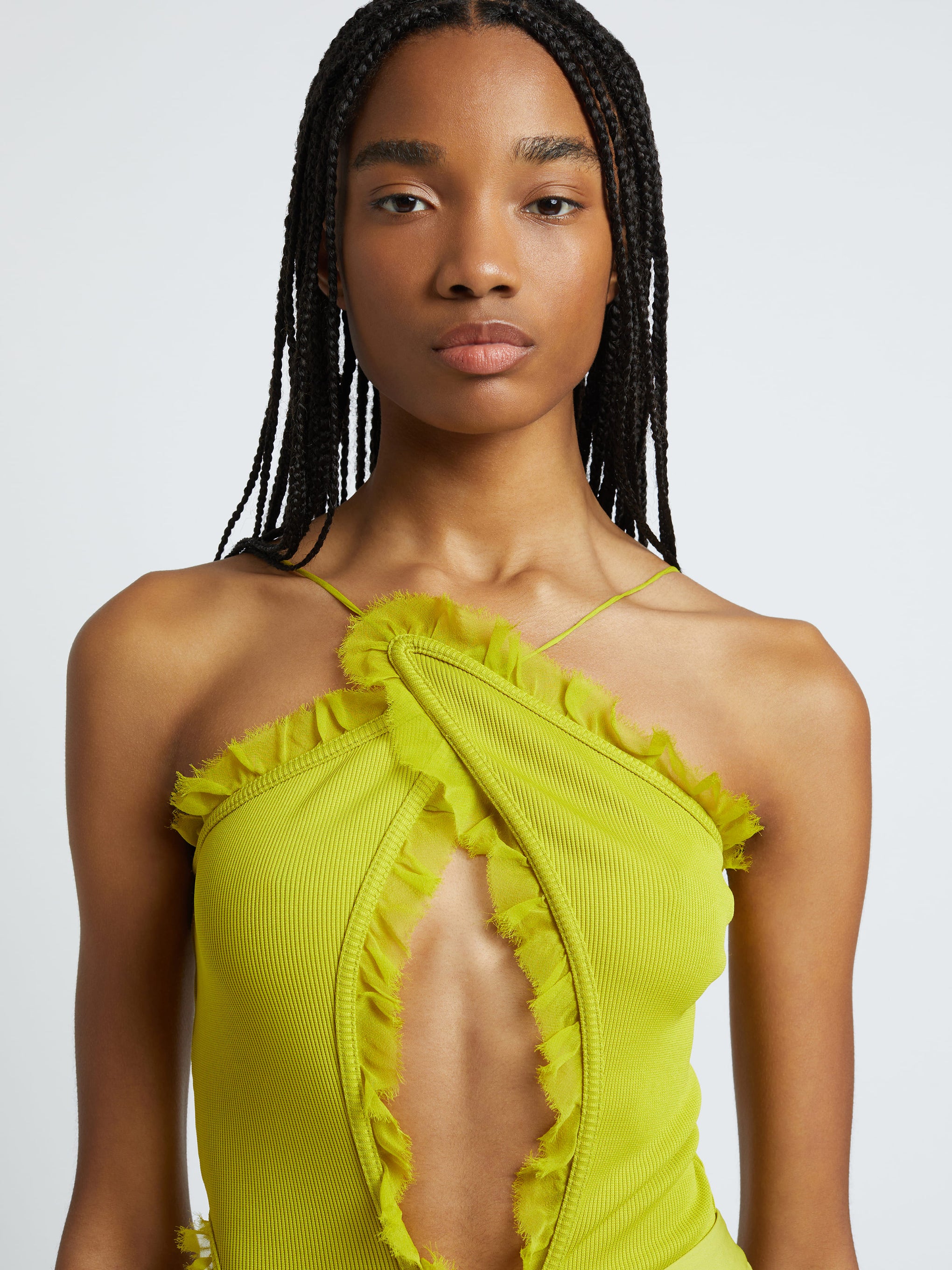 Christopher Esber Carina Interlinked Bodysuit in Limeade available at The New Trend Australia.