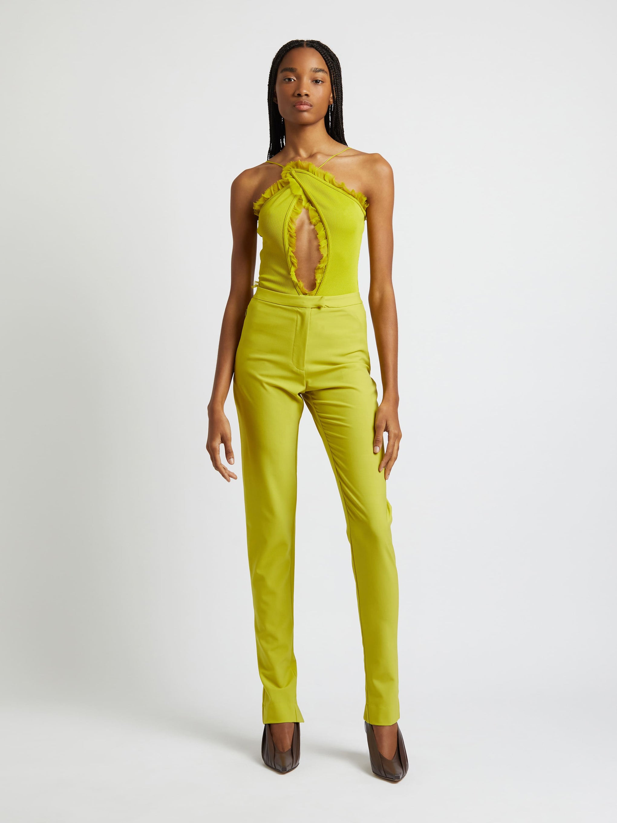 Christopher Esber Carina Interlinked Bodysuit in Limeade available at The New Trend Australia.