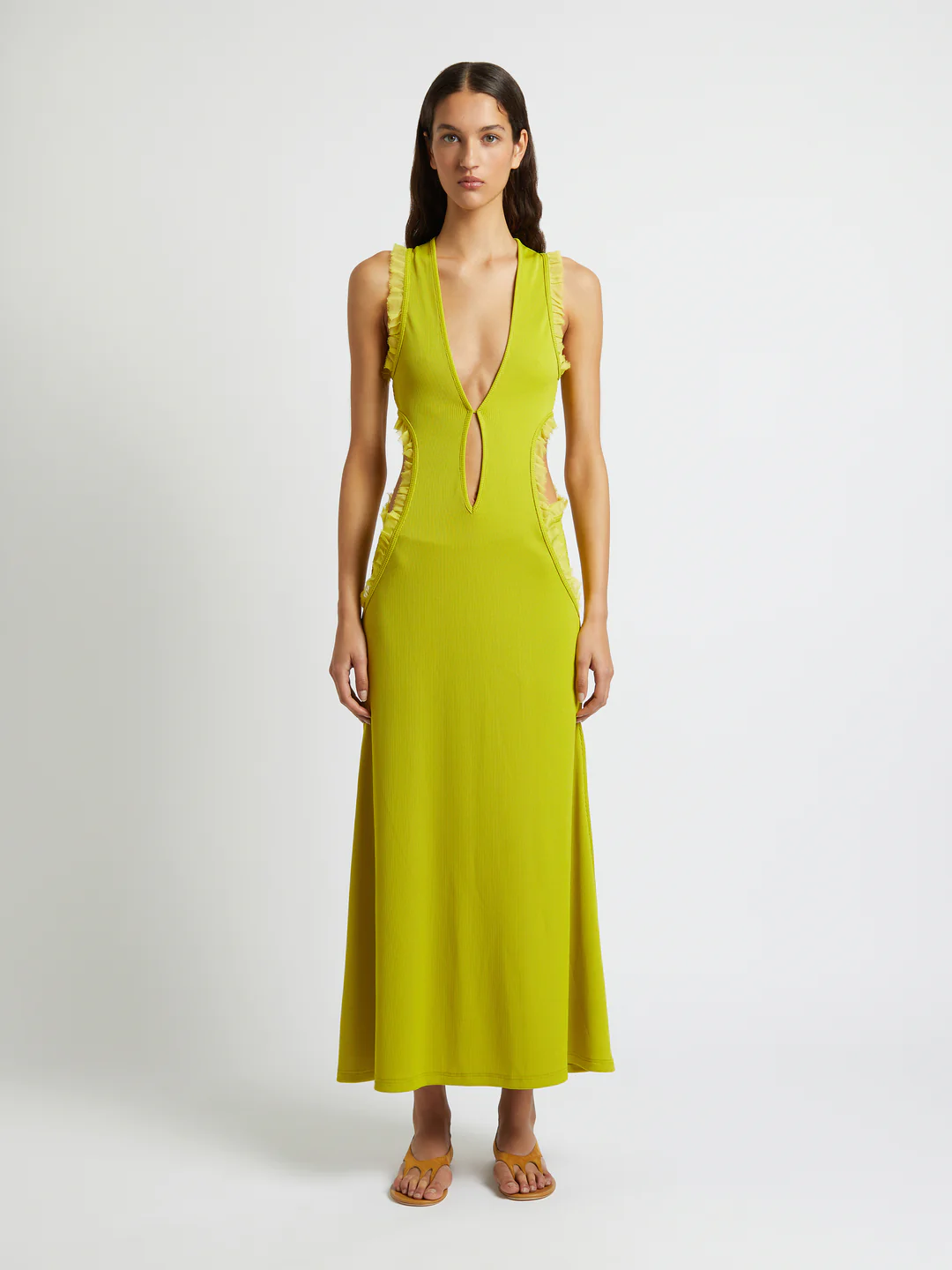 Christopher Esber Carina Plunge Dress in Limeade available at The New Trend Australia.
