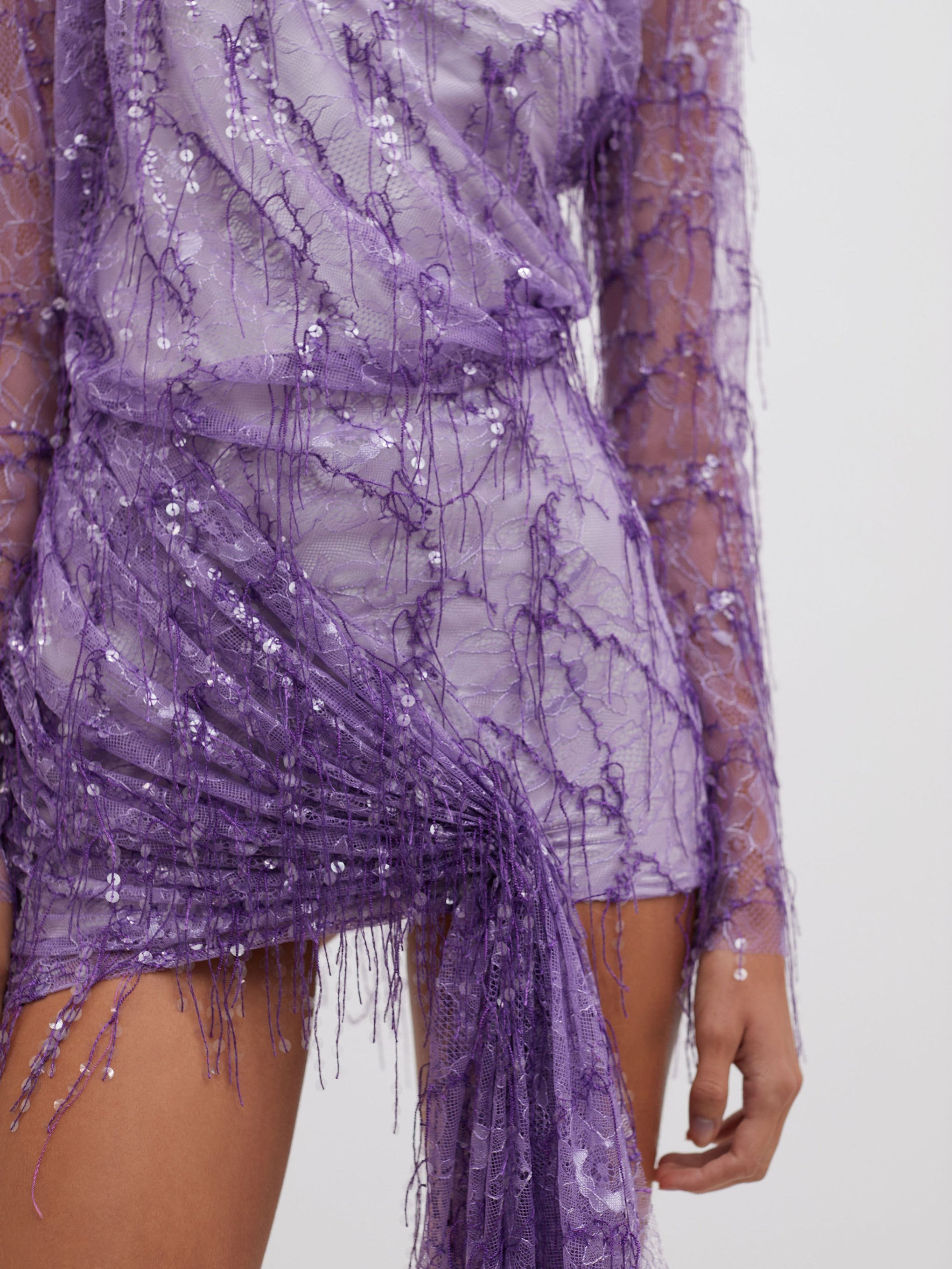 The Christoper Esber Encased Beaded Ivy Lace L/S Mini Dress in Grape available at The New Trend Australia