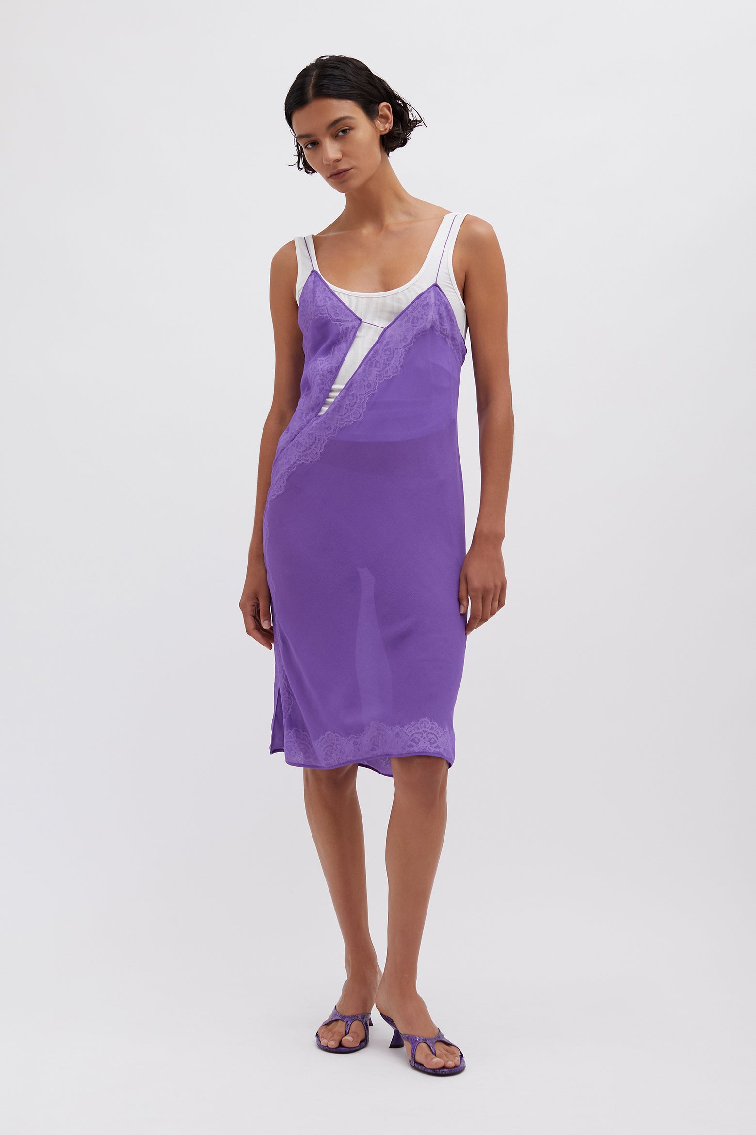 The Christopher Esber Encased Lace Cami Tank Dress in Grape and White available at The New Trend Australia