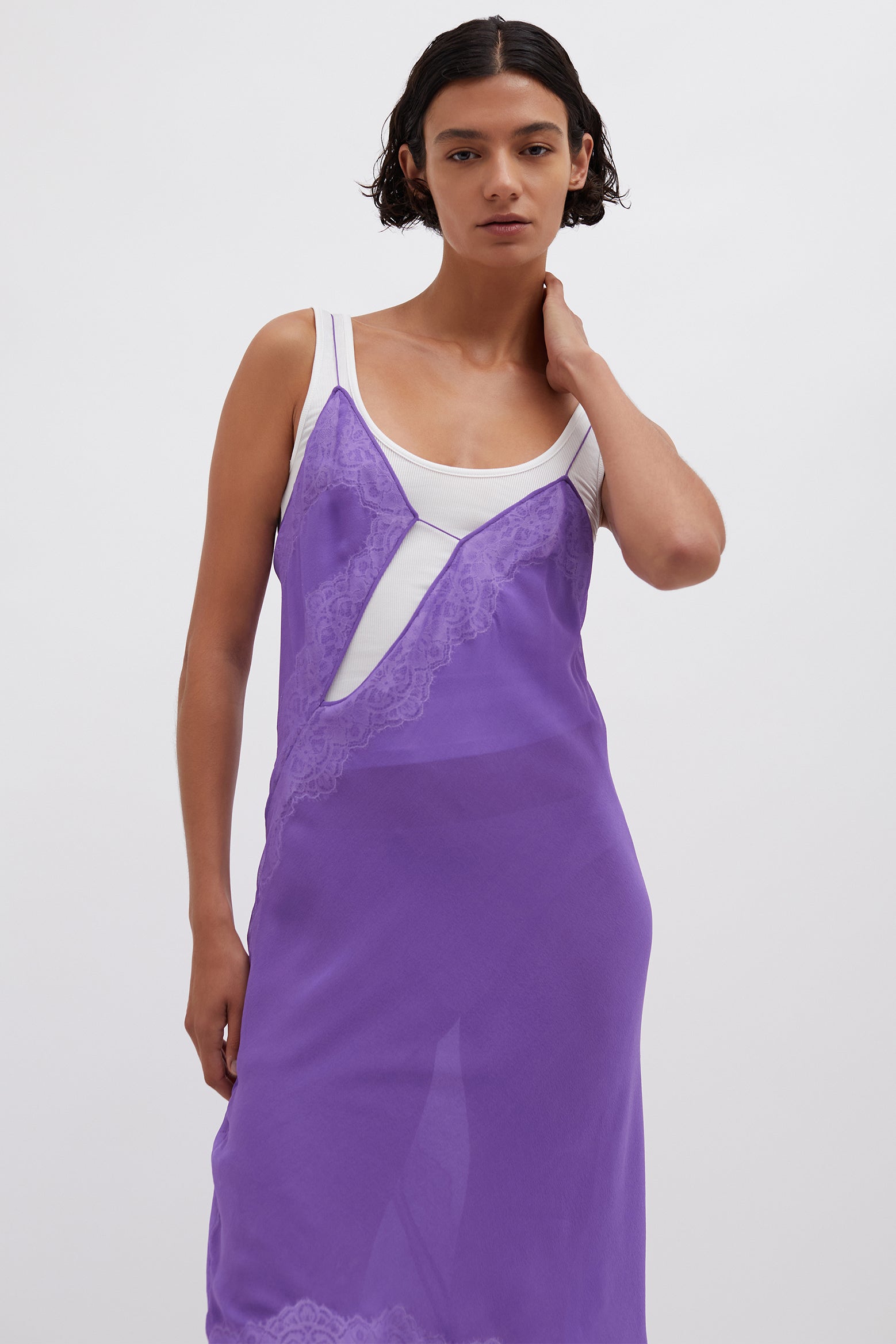 The Christopher Esber Encased Lace Cami Tank Dress in Grape and White available at The New Trend Australia