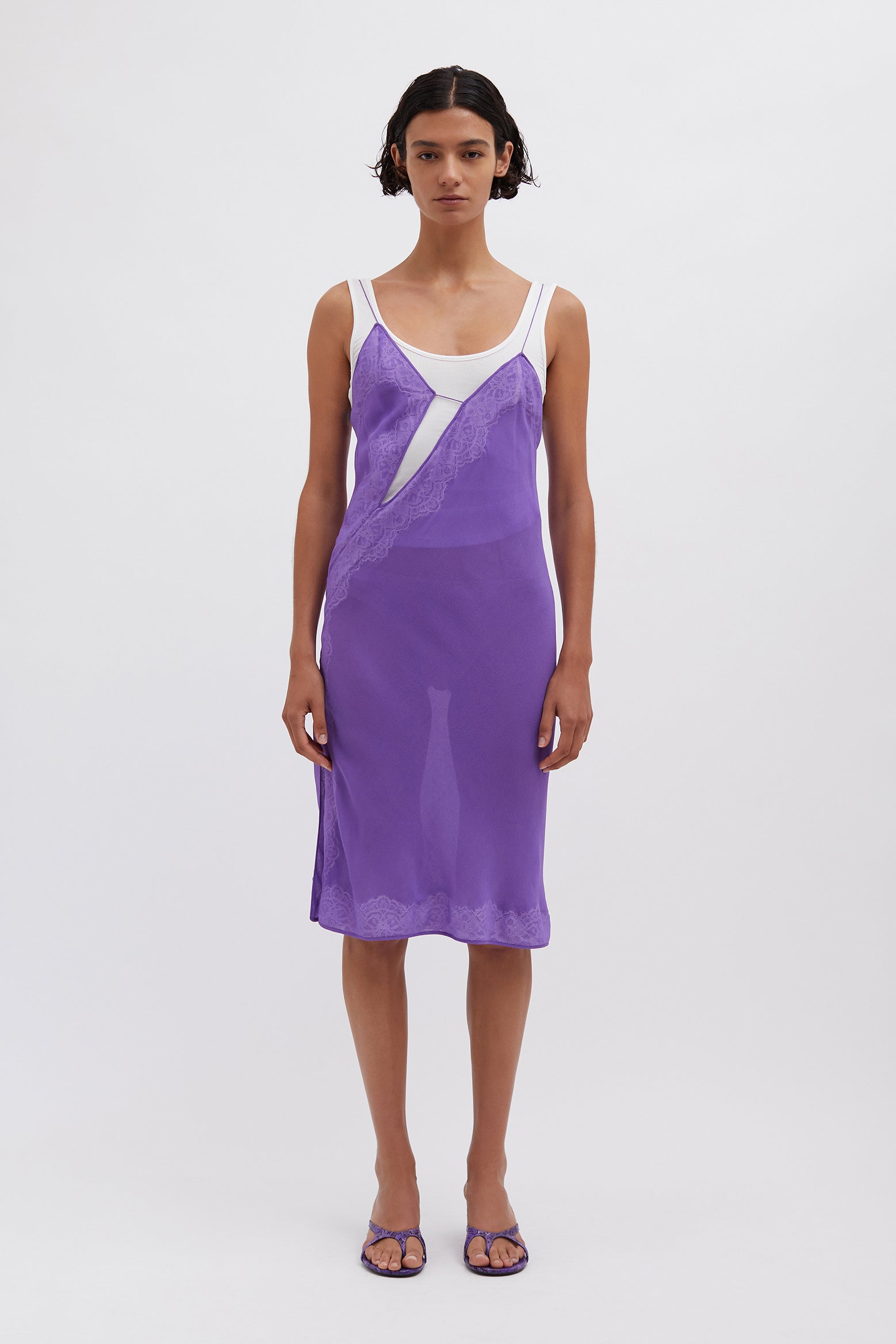 The Christopher Esber Encased Lace Cami Tank Dress in Grape and White available at The New Trend Australia