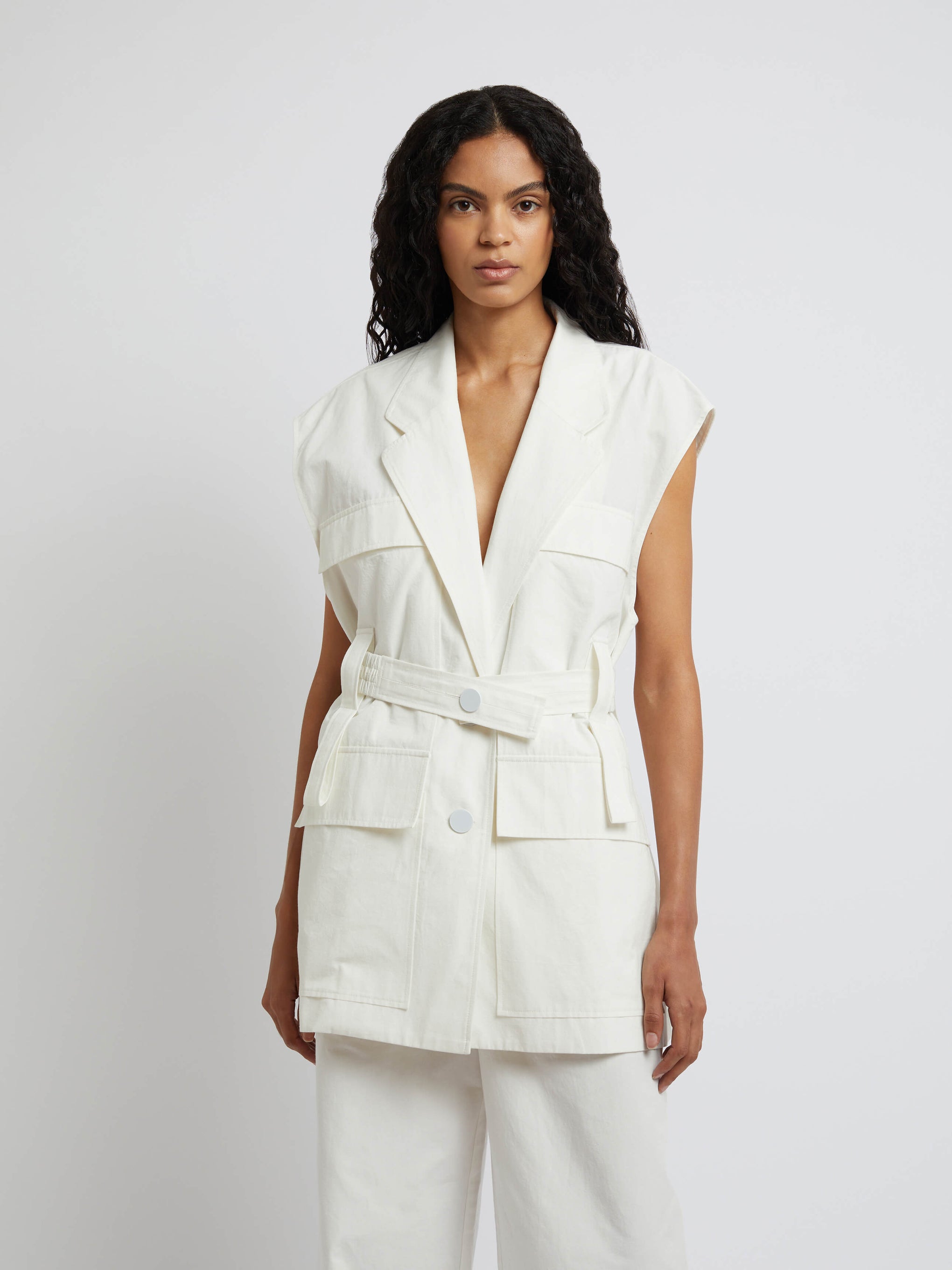 Christopher Esber Sleeveless Belted Jacket in White available at TNT The New Trend Australia.