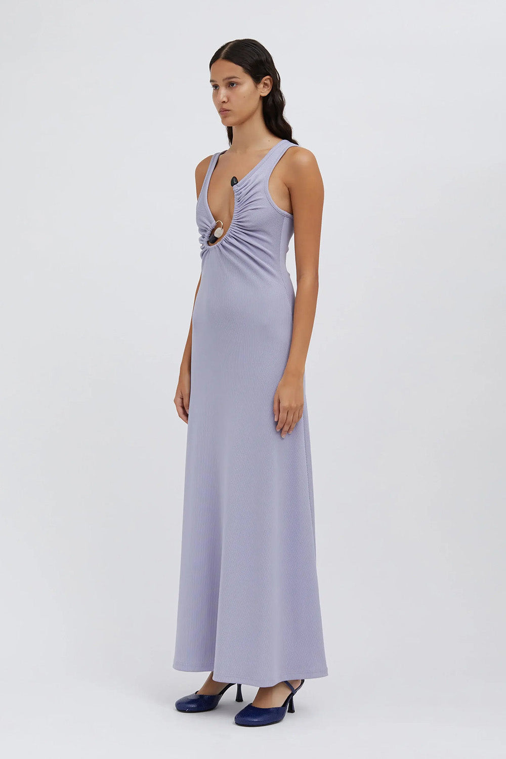 The Cristopher Esber Spiral Crystal Tank top in Lavender is available at The New Trend