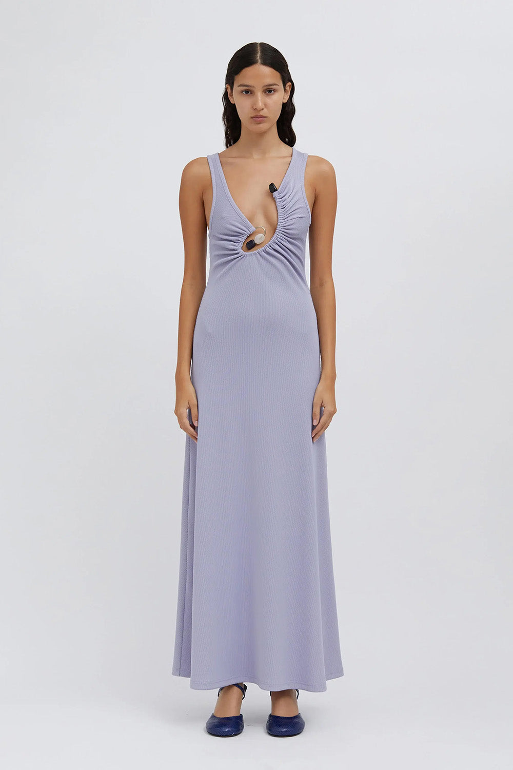 The Cristopher Esber Spiral Crystal Tank top in Lavender is available at The New Trend