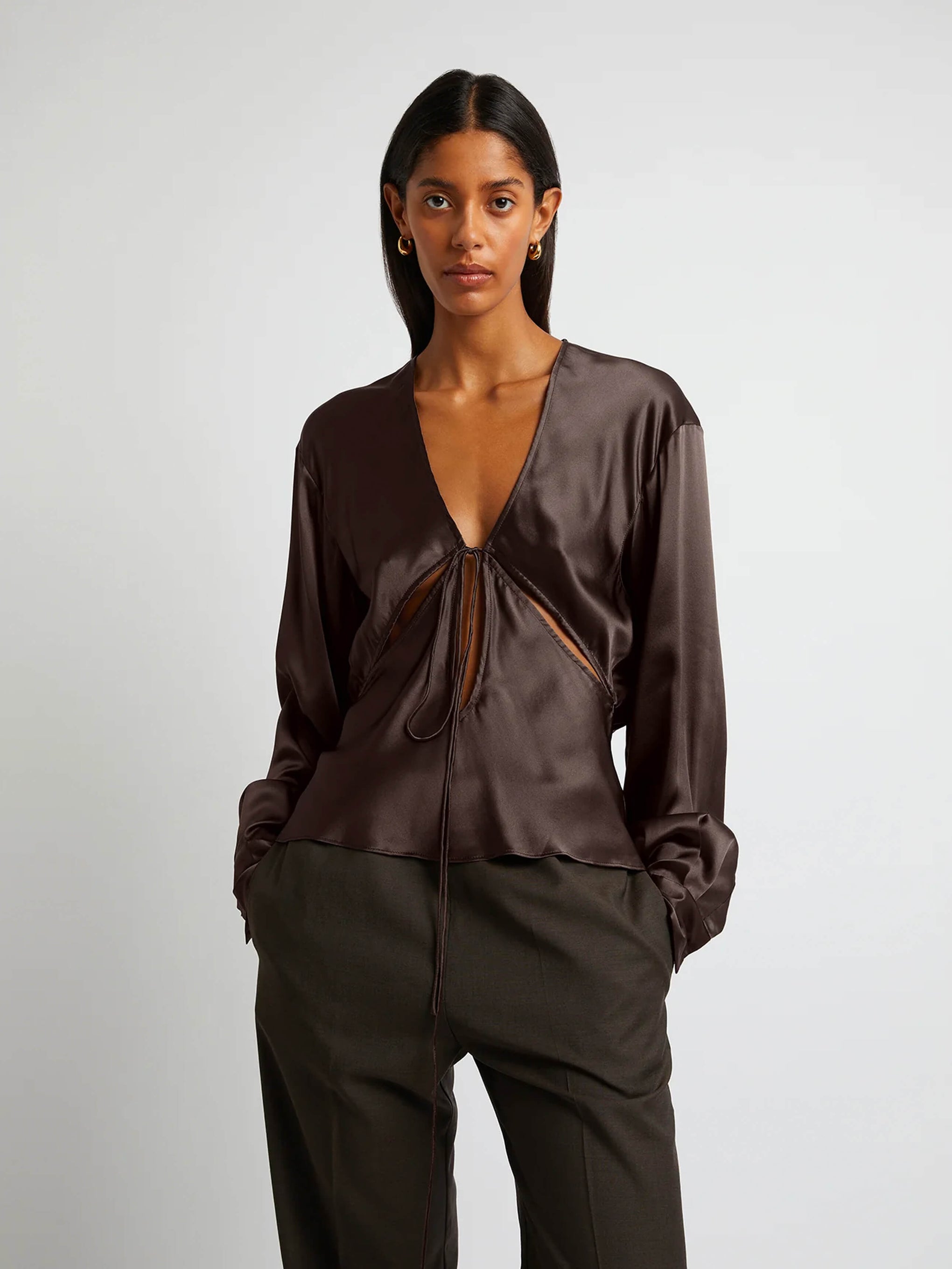 Christopher-Esber-Triquetra-Front-Tie-Shirt-Cocoa-The-New-Trend