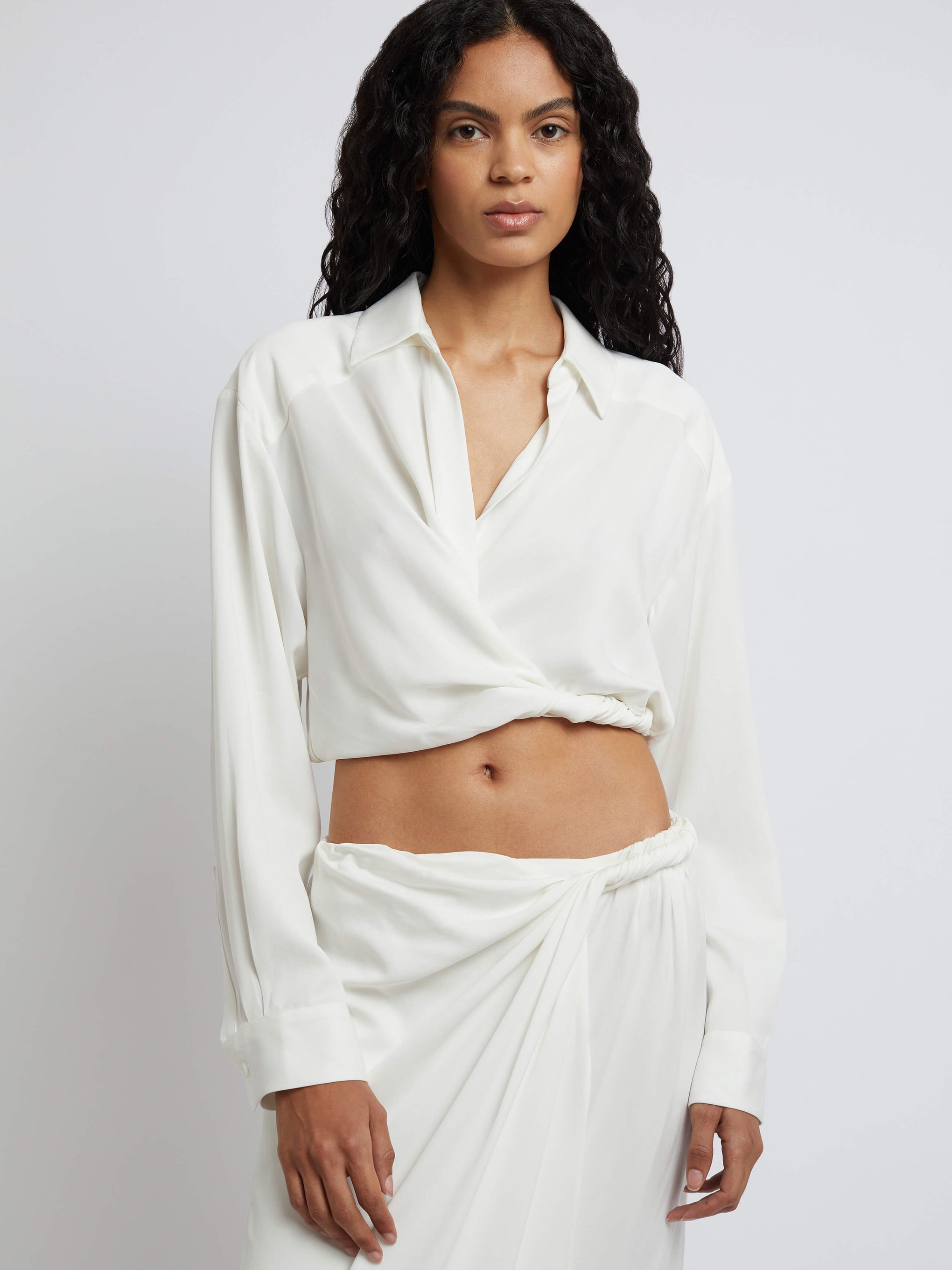 Christopher Esber Wrapped Crop Shirt in White available at TNT The New Trend Australia.