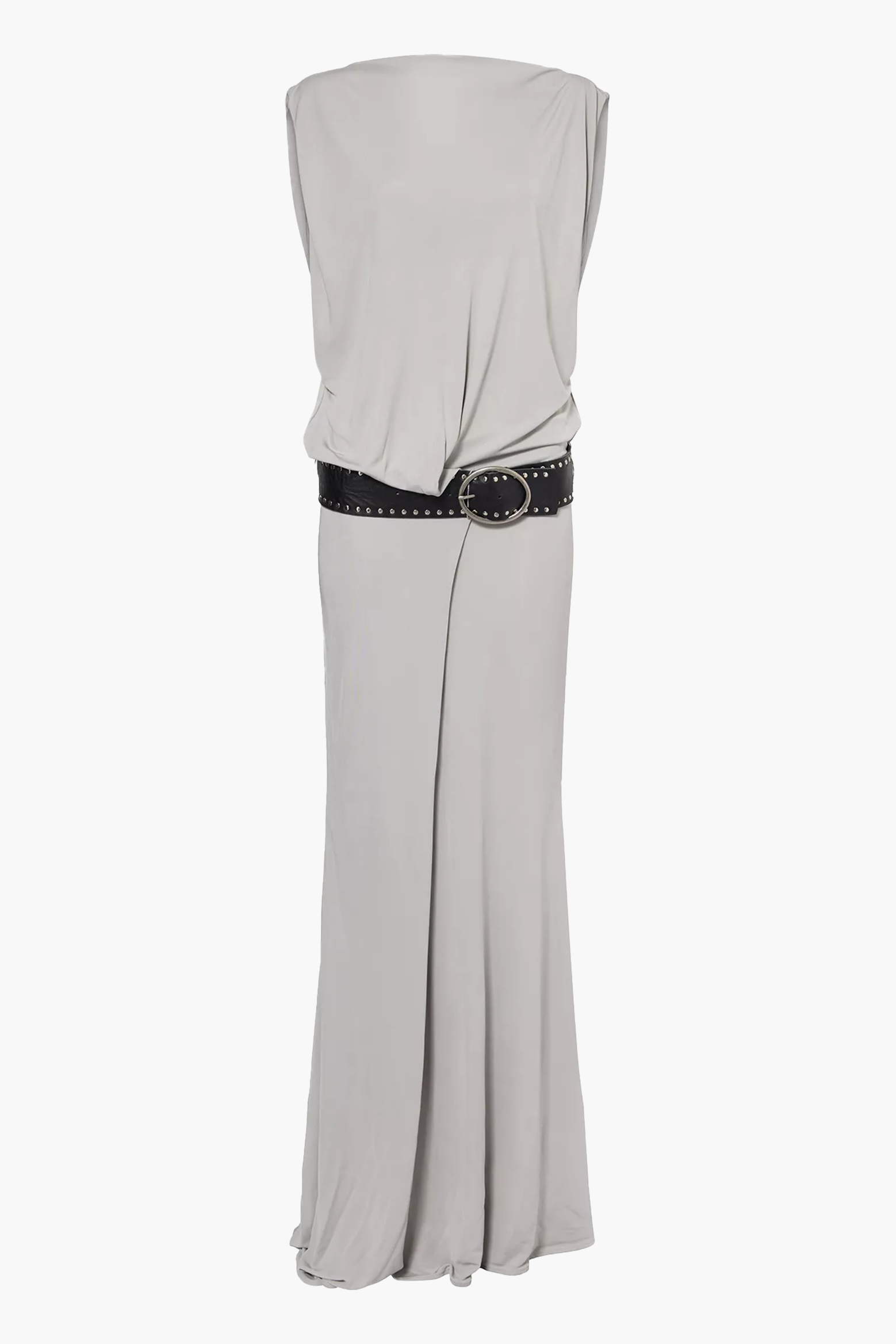 LEATHER BELTED DROP JERSEY DRESS