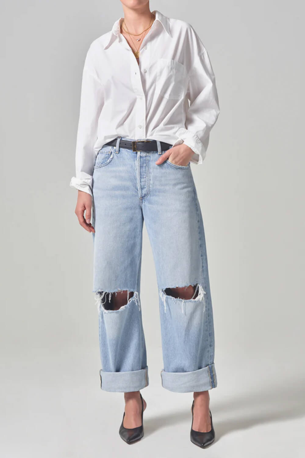  The Citizens of Humanity Ayla Baggy Cuffed Crop Jean in Pagoda is available at The New Trend