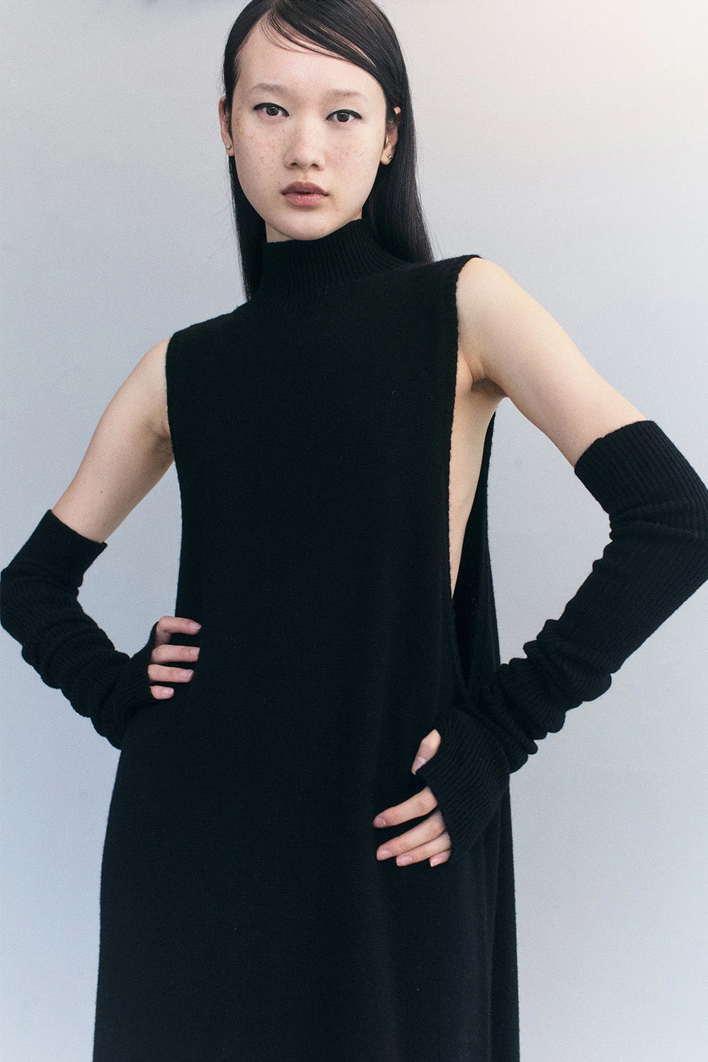 The Courtney Zheng Enric High Neck Cashmere Dress in Black available at The New Trend Australia