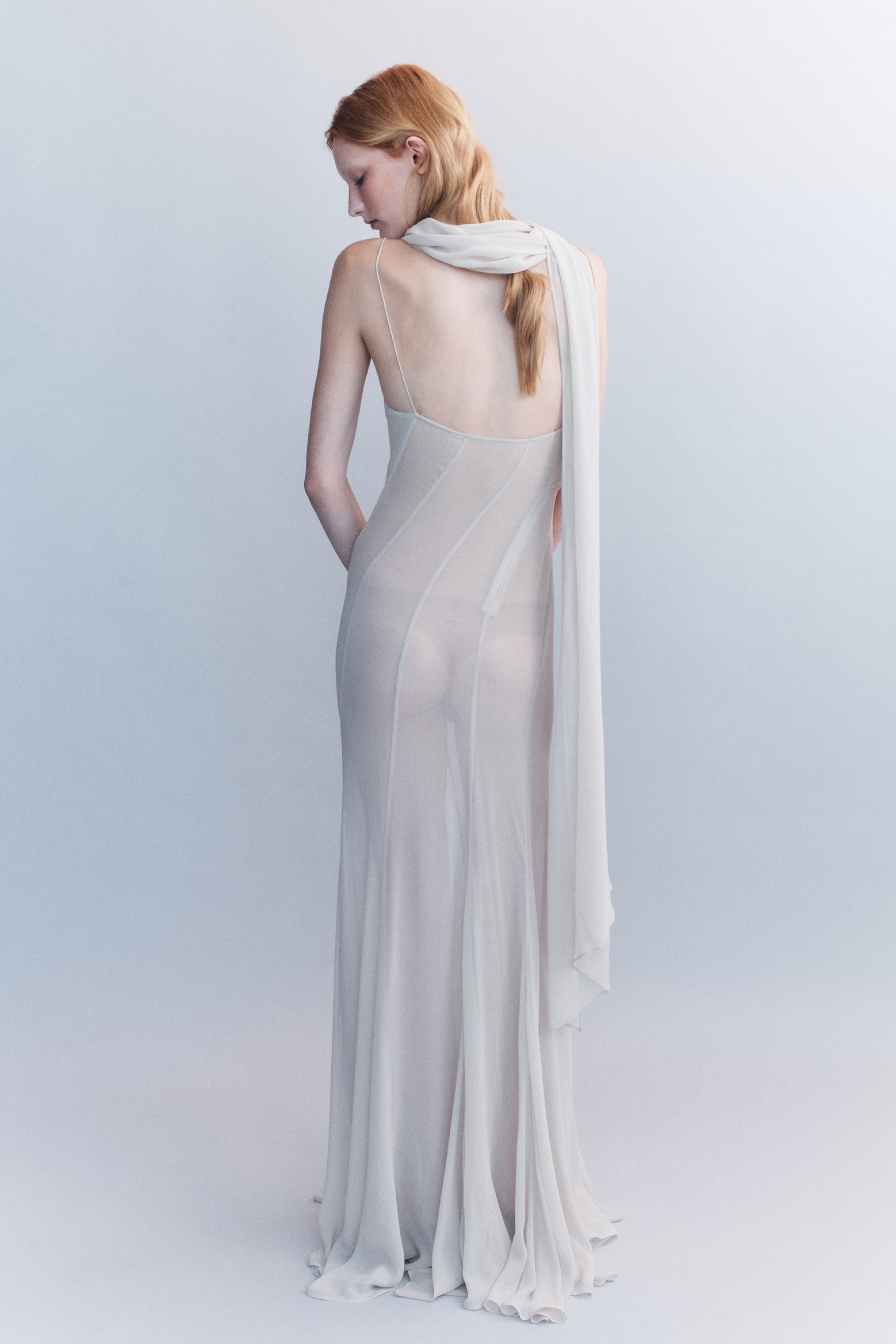 COURTNEY ZHENG SCARF PANELLED SILK GOWN IN SAND | THE NEW TREND