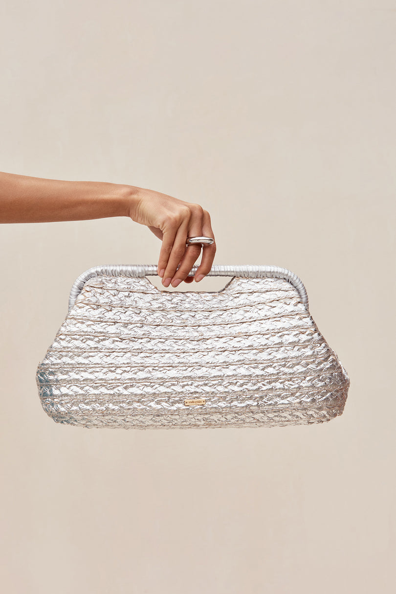 The Cult Gaia Aurora Large Clutch in Silver available at The New Trend Australia