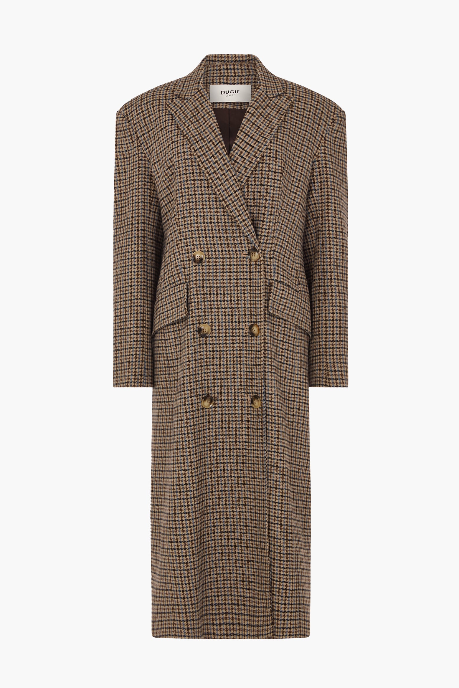 DUCIE LONDON Aggie Wool Coat in Grey Check available at The New Trend