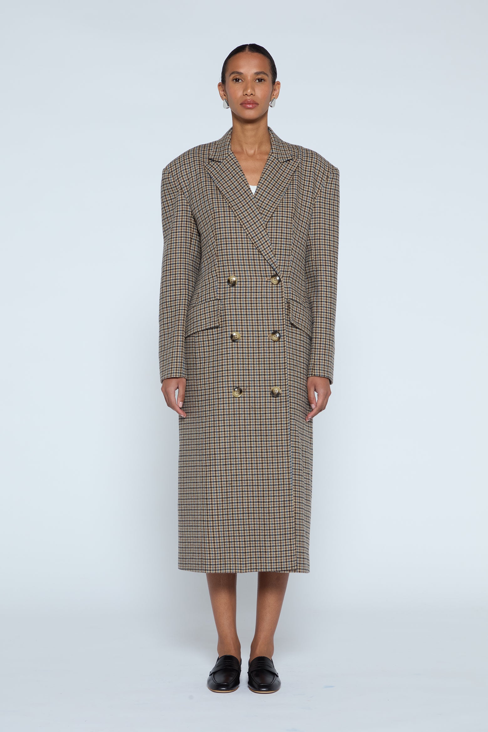 DUCIE LONDON Aggie Wool Coat in Grey Check The New Trend