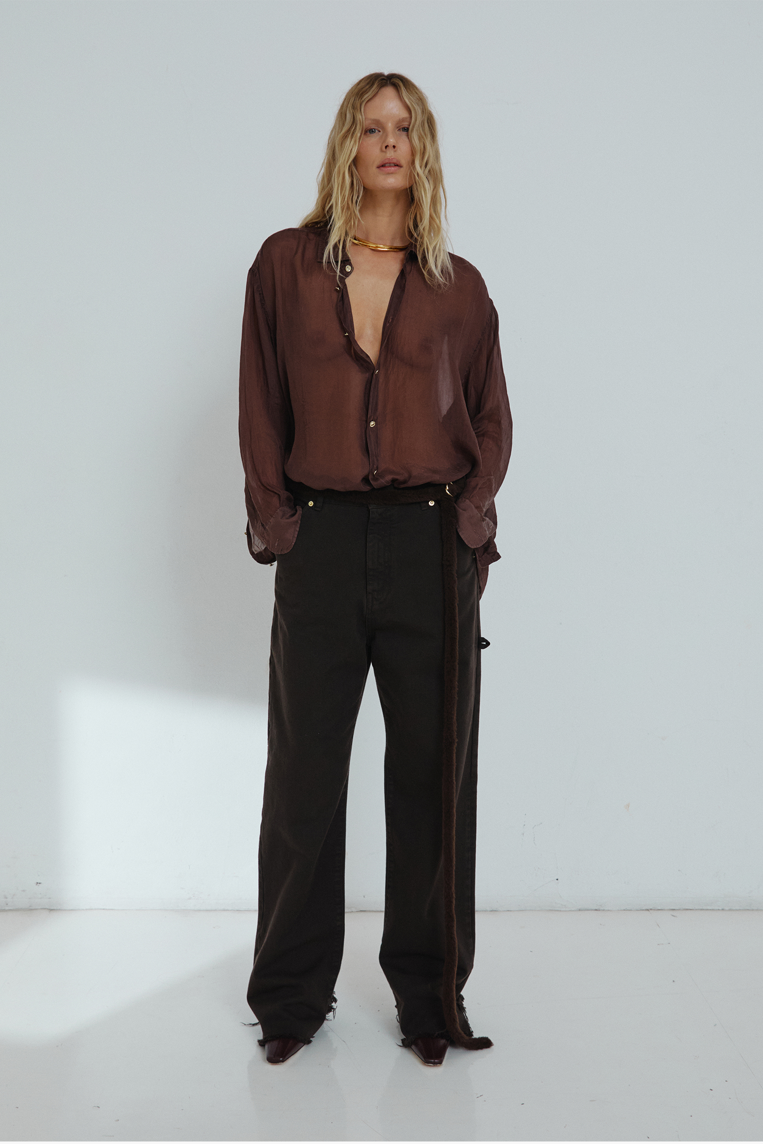 DARKPARK KEANU - SILK ORGANZA SHIRT IN DARK BROWN | THE NEW TREND