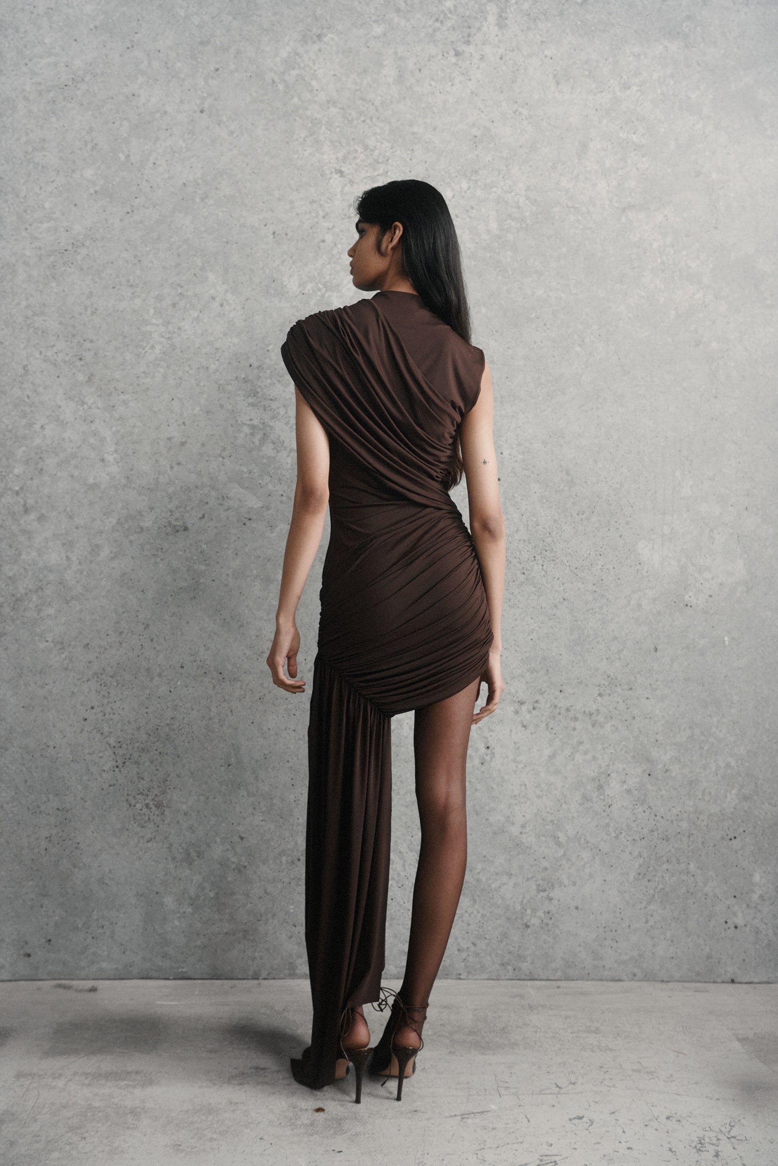 The De La Vali Ravenna Mini Dress in Chocolate available at The New Trend Australia