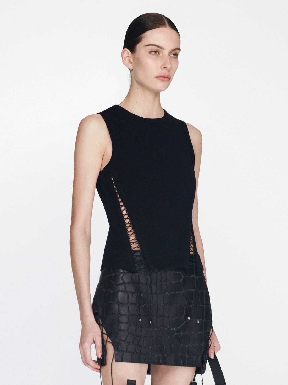 Dion Lee Picot Lace Muslce Tee in Black available at TNT The New Trend Australia