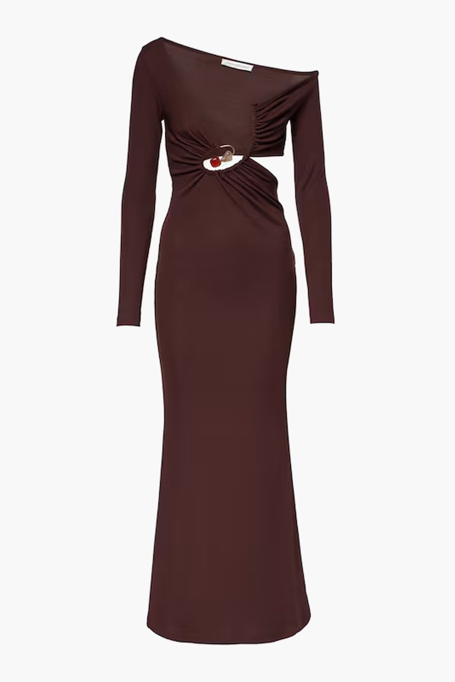 The Christopher Esber Spiral Crystal Dress in mahogany is available at The New Trend