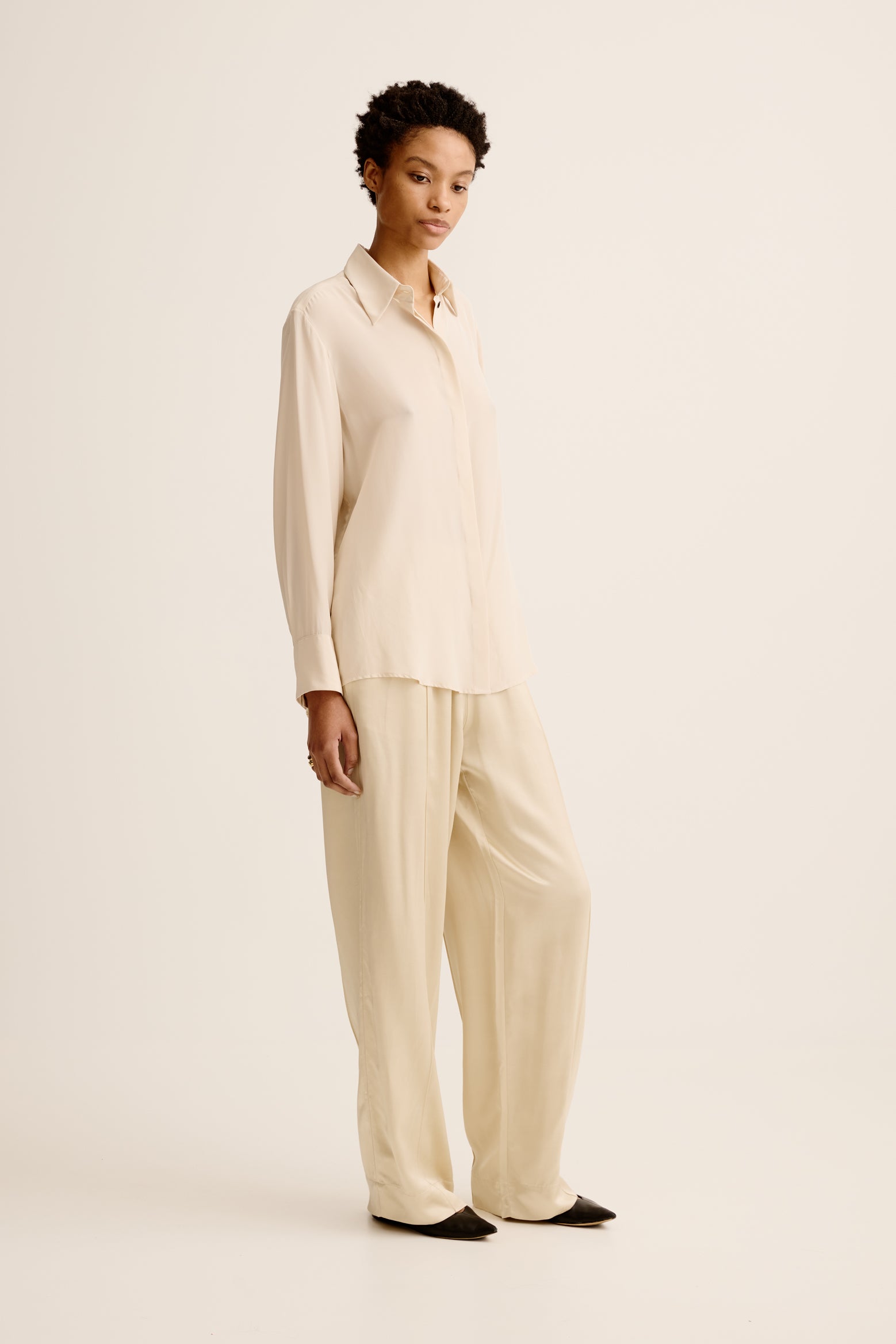 The Esse Lila Silk Shirt in Oyster available at The New Trend Australia