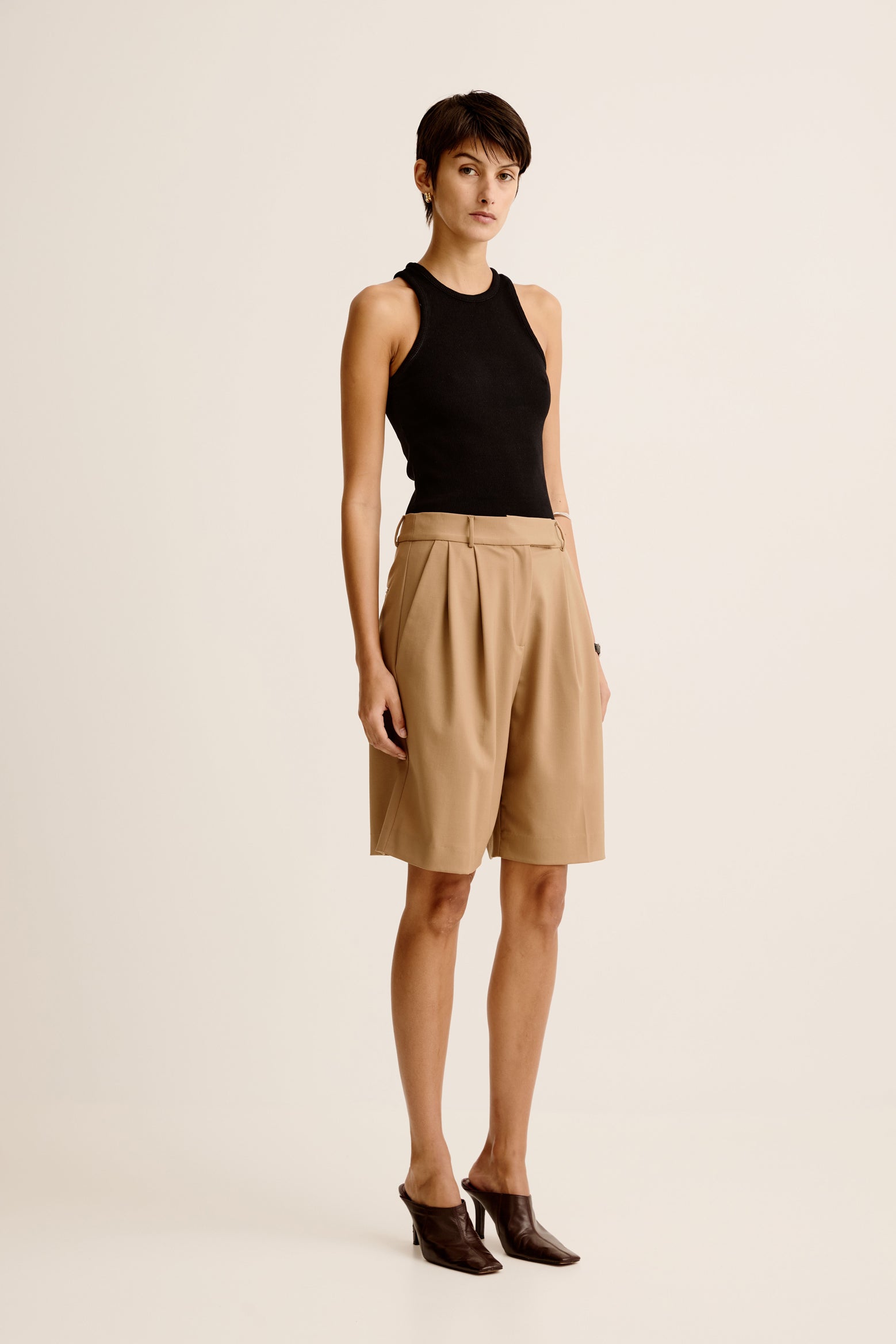 The Esse Nova Tailored Shorts in Camel available at The New Trend Australia