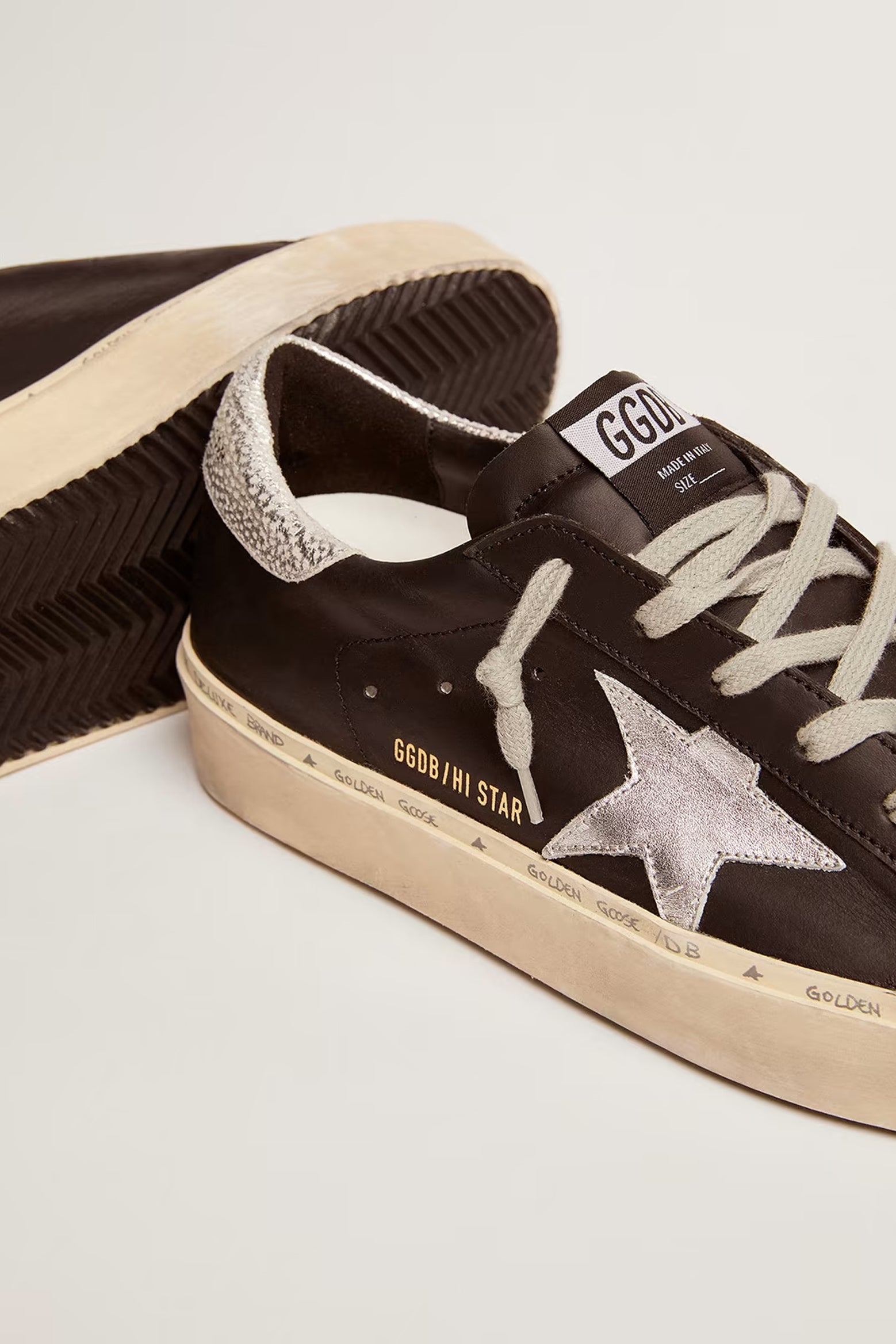 Golden Goose Hi Star Sneaker in Black and Silver available at The New Trend Australia.