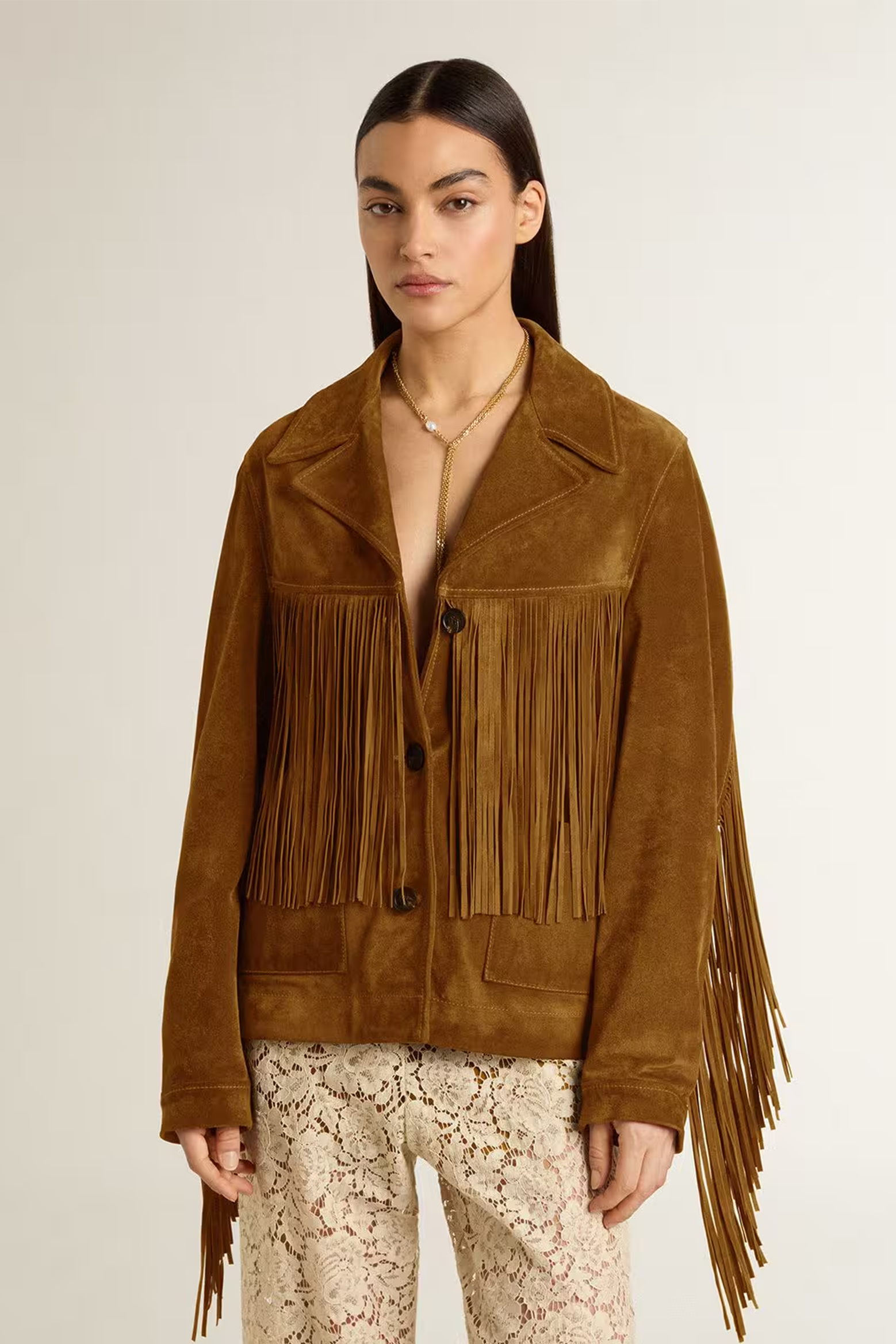 GOLDEN GOOSE JOURNEY W'S JACKET WITH FRINGES IN TOBACCO | THE NEW TREND