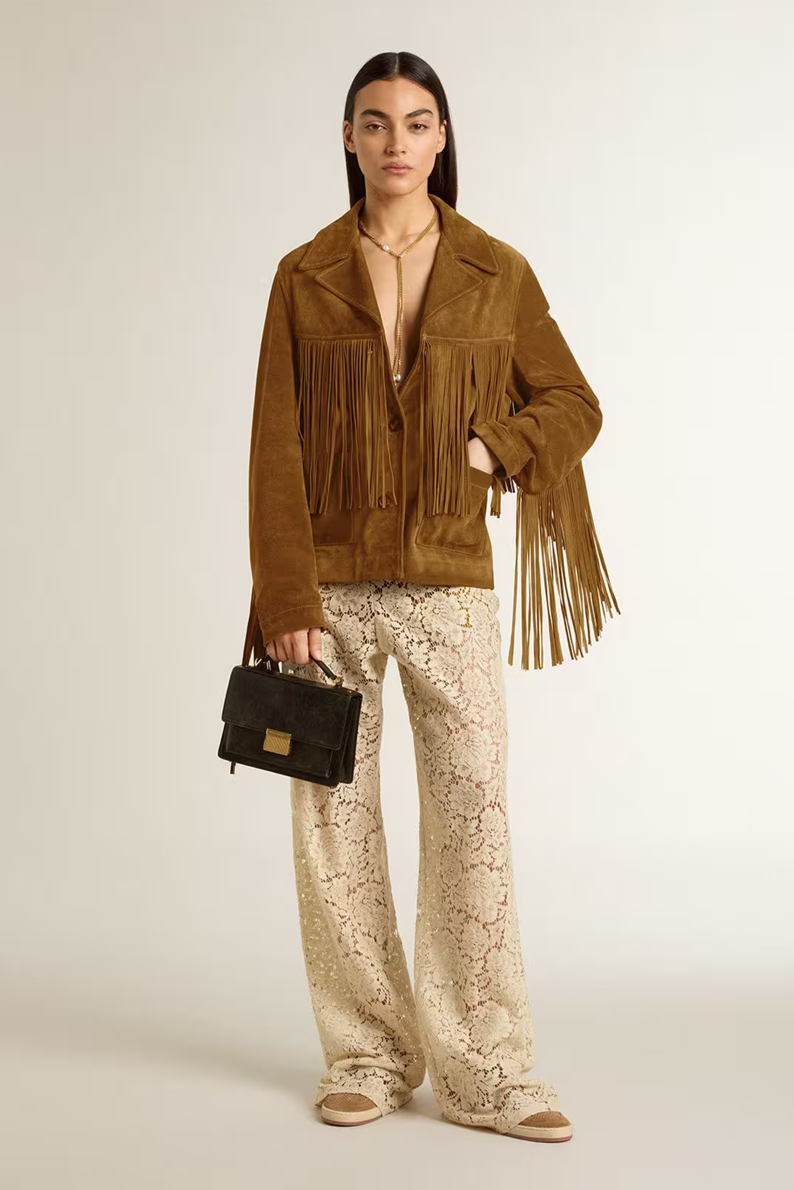 GOLDEN GOOSE JOURNEY W'S JACKET WITH FRINGES IN TOBACCO | THE NEW TREND