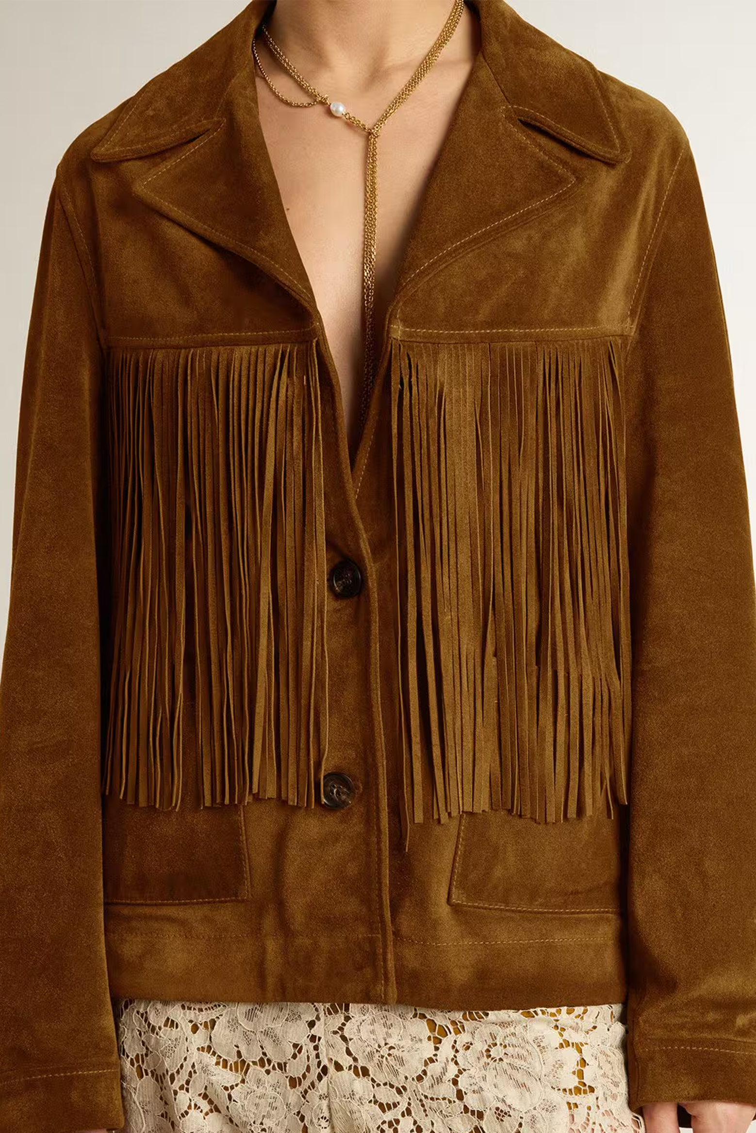 GOLDEN GOOSE JOURNEY W'S JACKET WITH FRINGES IN TOBACCO | THE NEW TREND