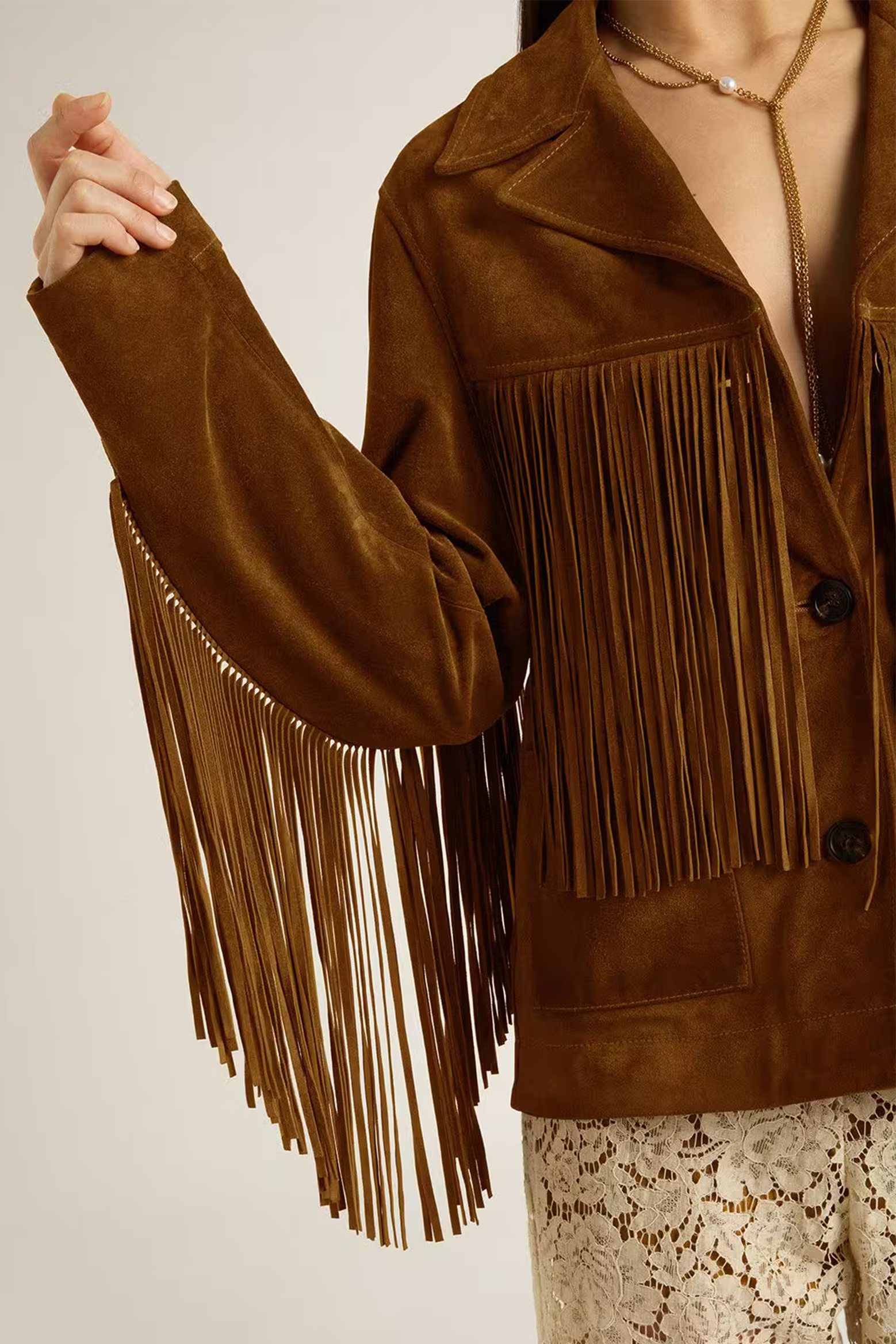 GOLDEN GOOSE JOURNEY W'S JACKET WITH FRINGES IN TOBACCO | THE NEW TREND