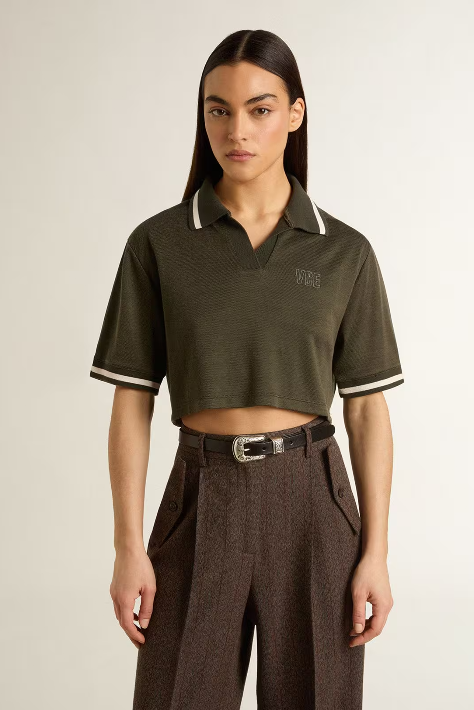 GOLDEN GOOSE JOURNEY W'S MEDIUM CROP POLO IN MILITARY GREEN | THE NEW TREND
