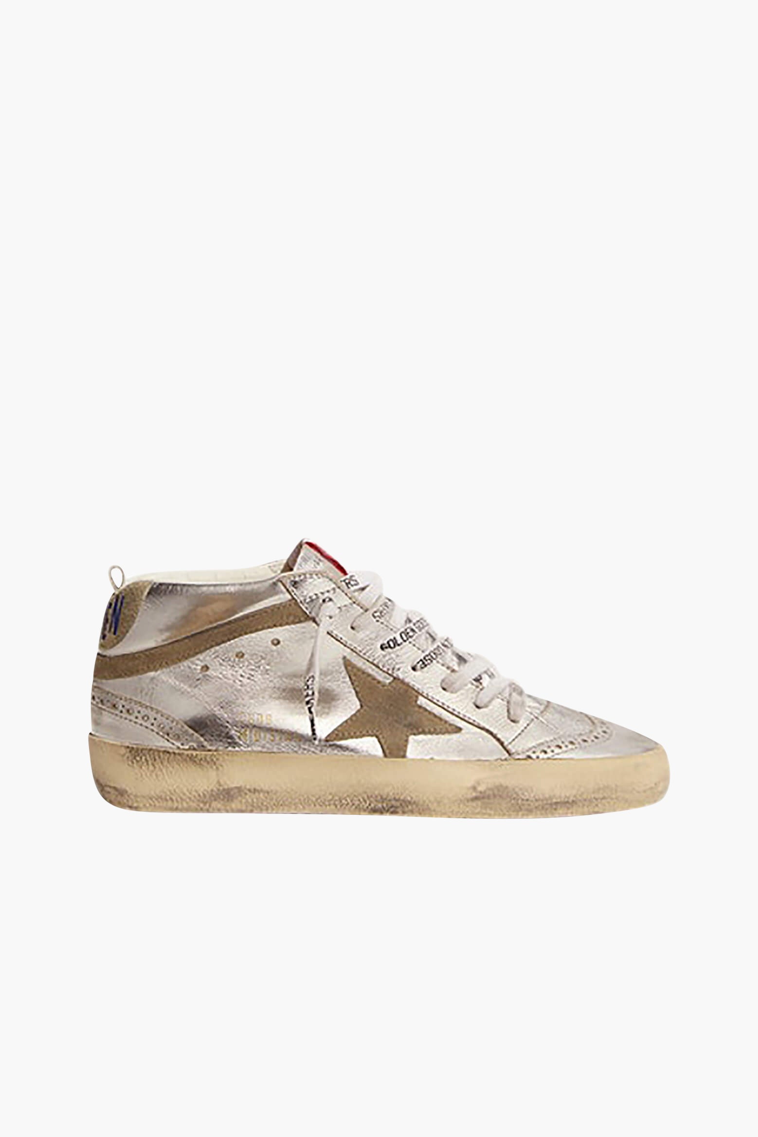 Golden Goose Mid Star Sneakers in Silver and Taupe from The New Trend
