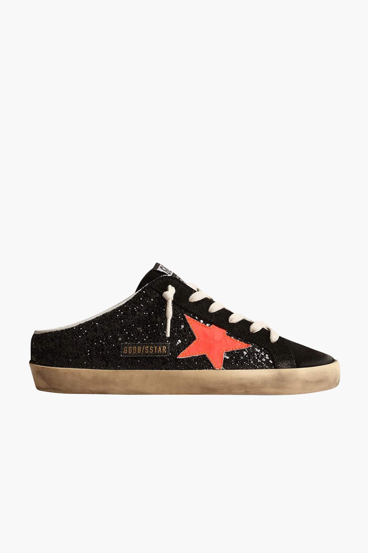 Golden Goose Superstar Sabot Glitter Sneakers in Black/Coral Red available at TNT The New Trend Australia.