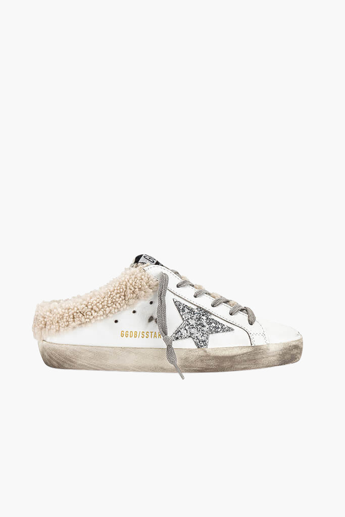 Golden Goose Superstar Sabot Sneakers in White/Silver/Beige from The New Trend