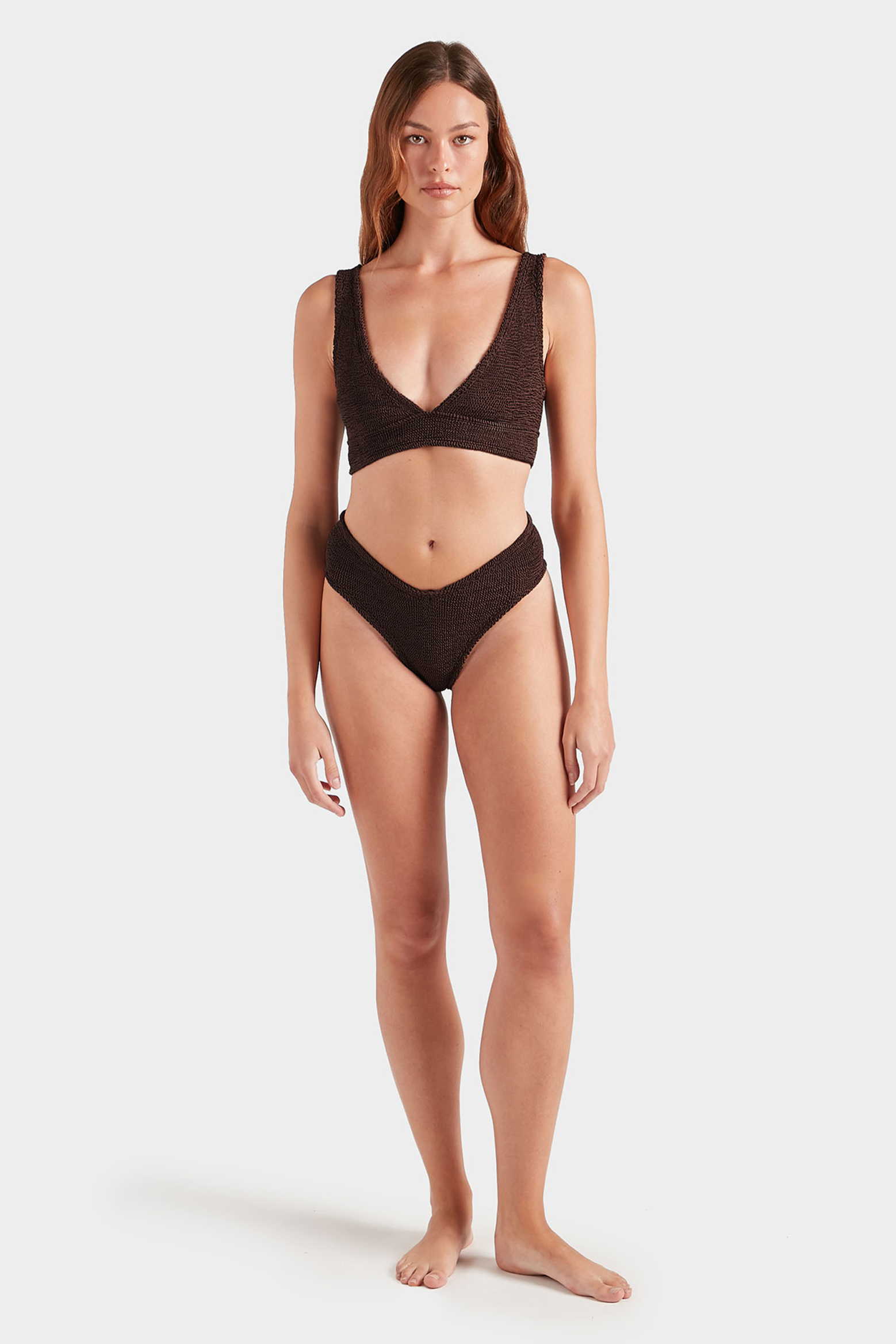 HUNZA G ANGEL BIKINI IN METALLIC CHOCOLATE | THE NEW TREND