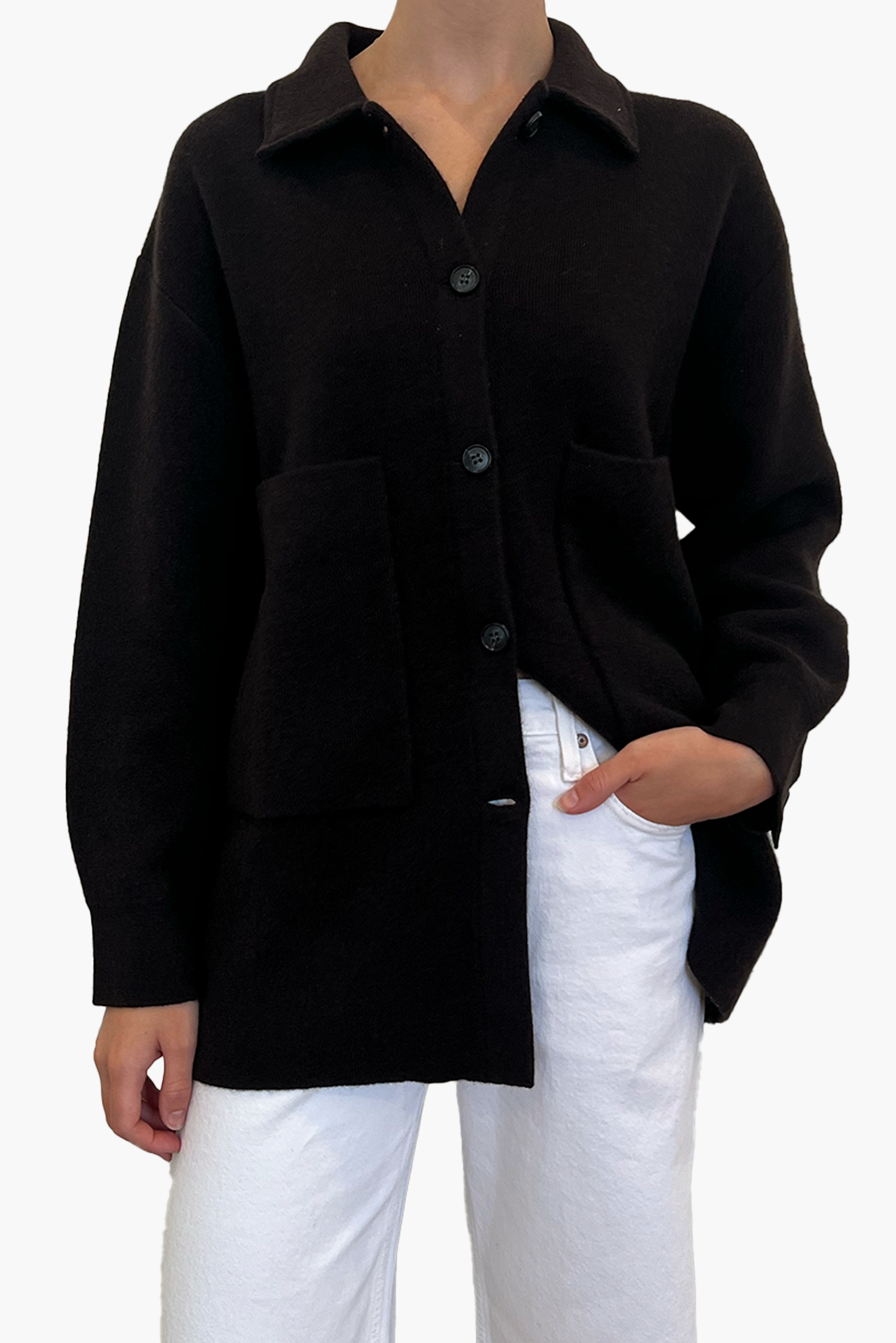 LISA YANG JULIANNE CARDIGAN JACKET IN DARK OAK | THE NEW TREND