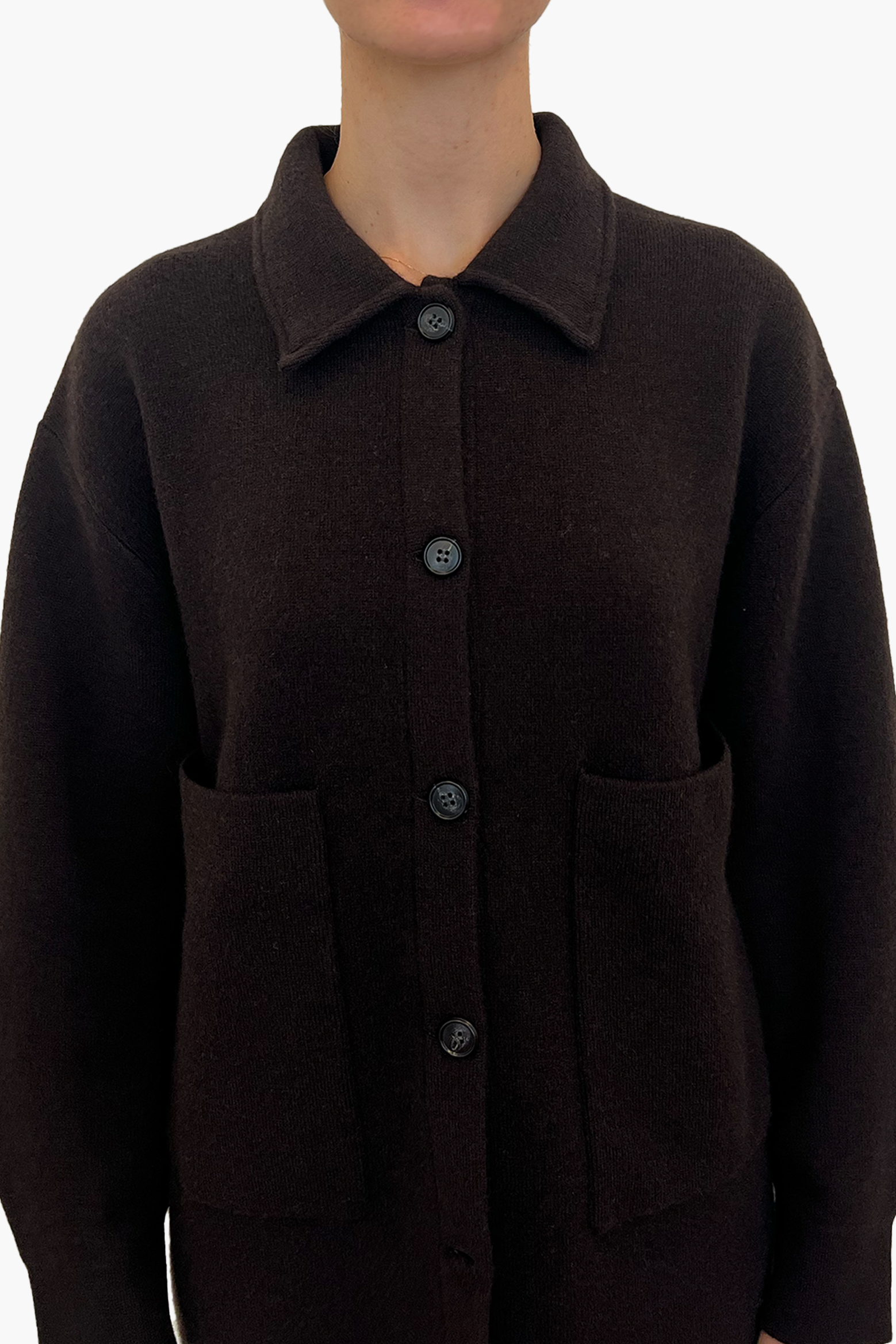 LISA YANG JULIANNE CARDIGAN JACKET IN DARK OAK | THE NEW TREND