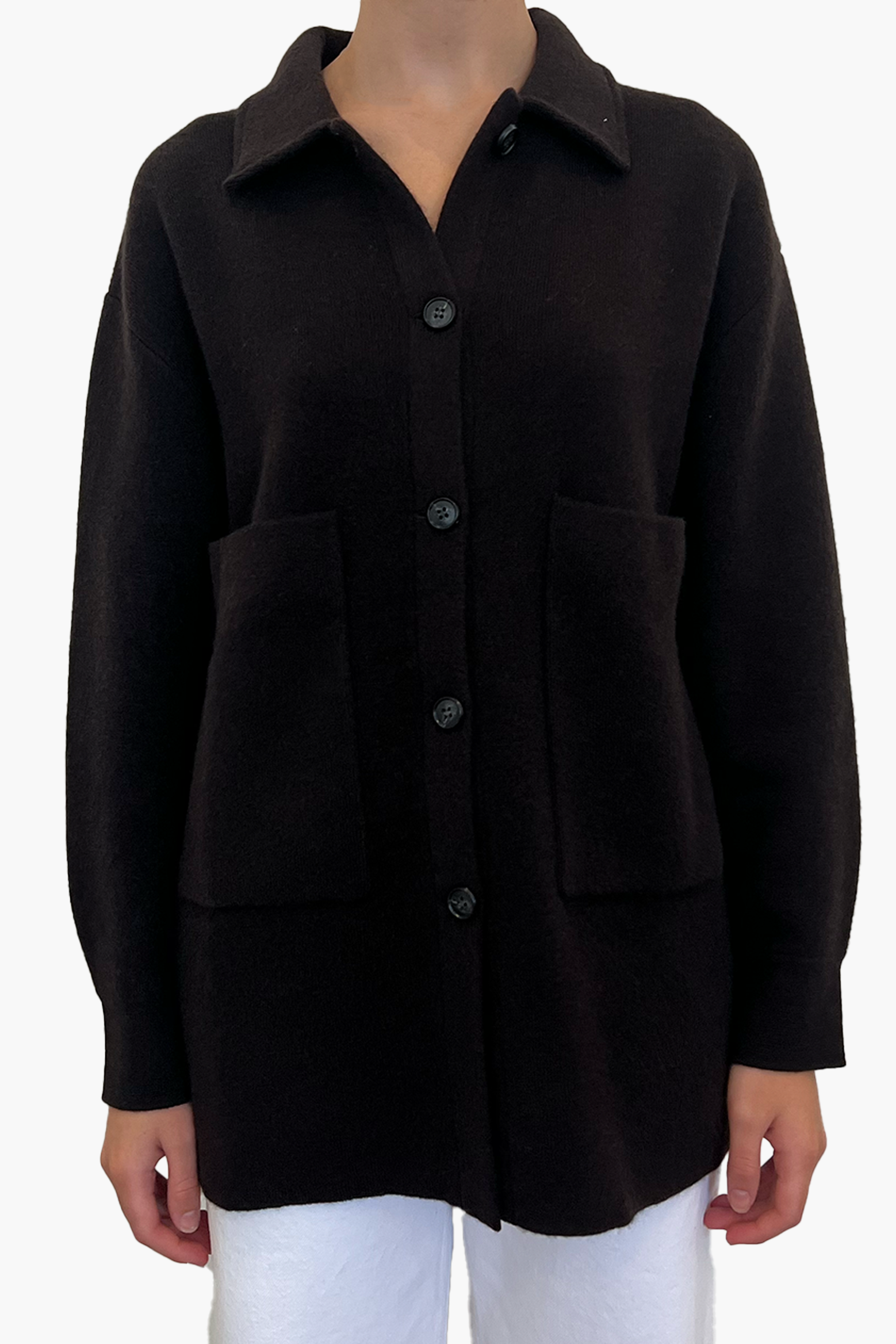 LISA YANG JULIANNE CARDIGAN JACKET IN DARK OAK | THE NEW TREND
