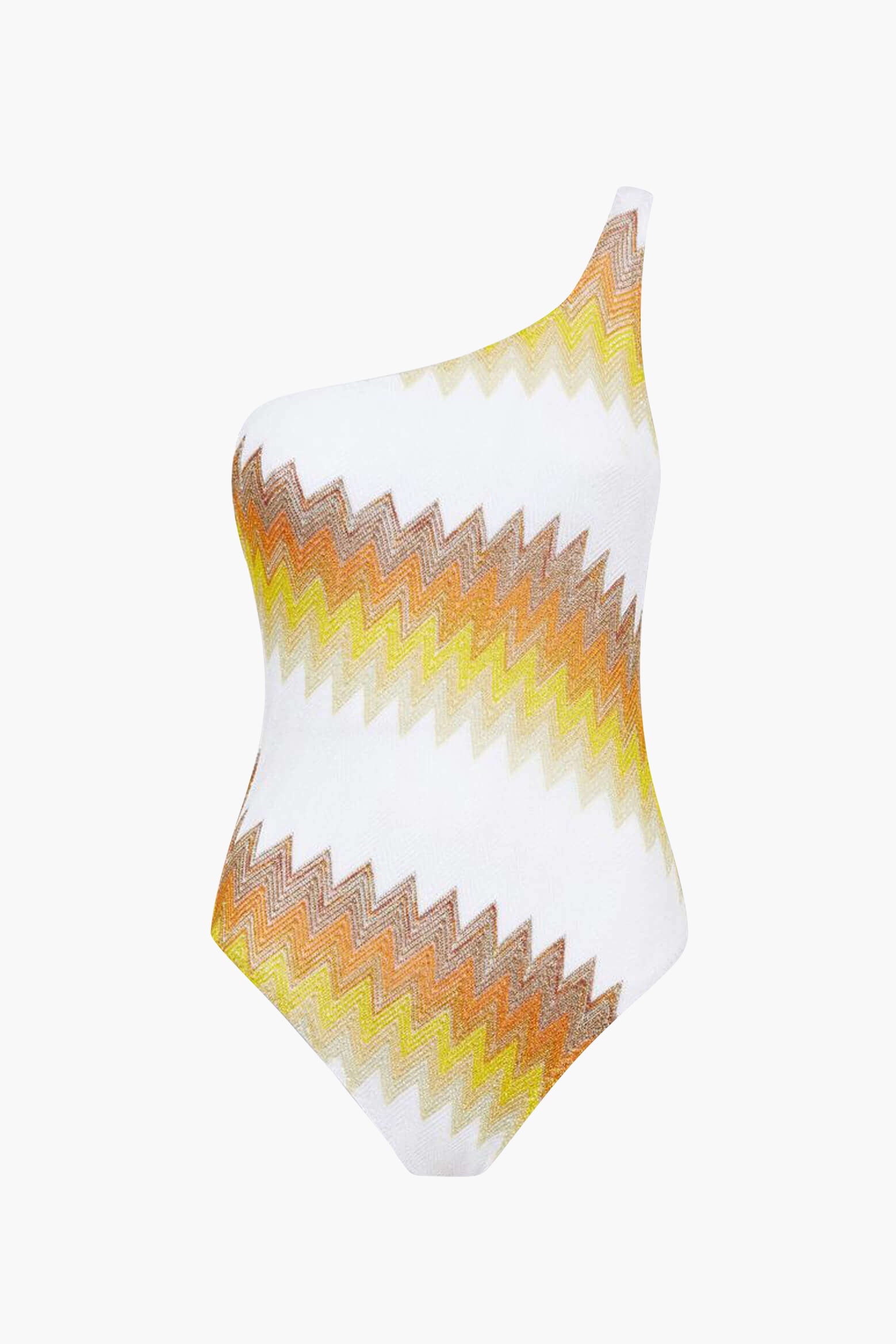 Missoni Mare Zig Zag Asymmetric One Piece in White/Yellow/Ochre available at TNT The New Trend Australia. Free shipping on orders over $300 AUD.