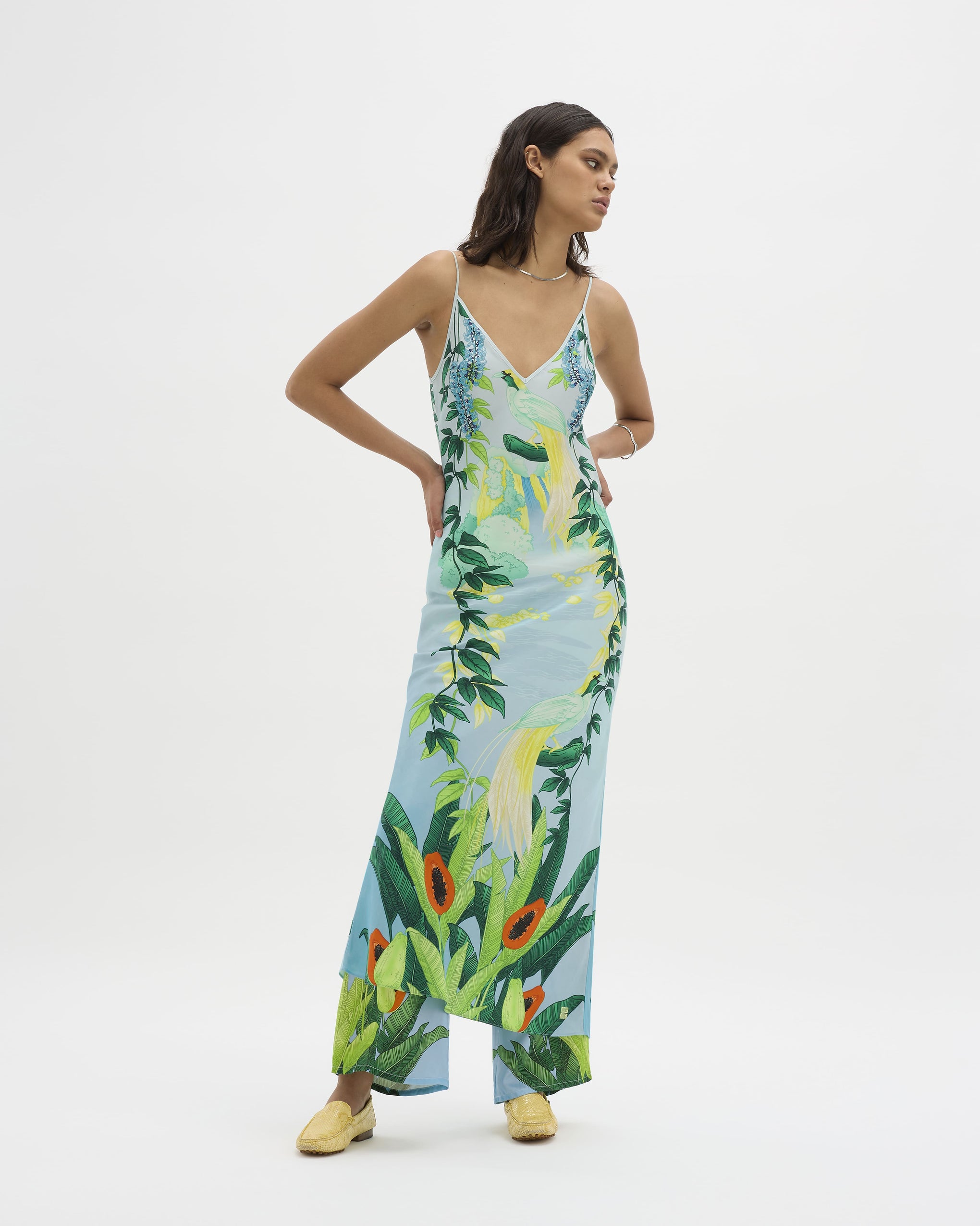 Muma World Eden Illustrated Bias Maxi Dress in Blue available at The New Trend Australia.