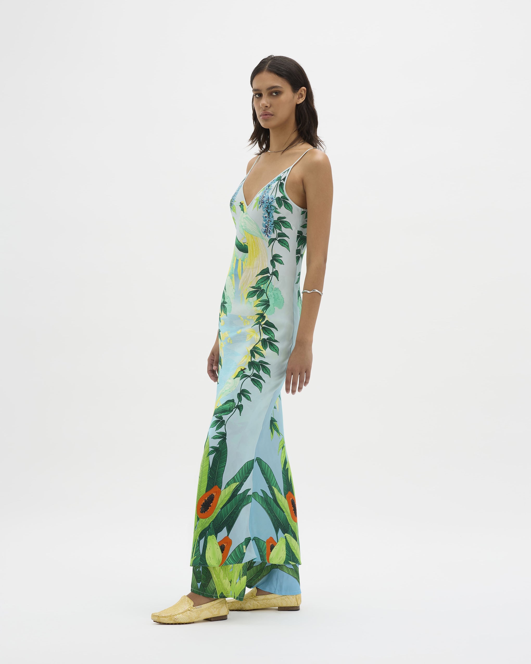 Muma World Eden Illustrated Bias Maxi Dress in Blue available at The New Trend Australia.