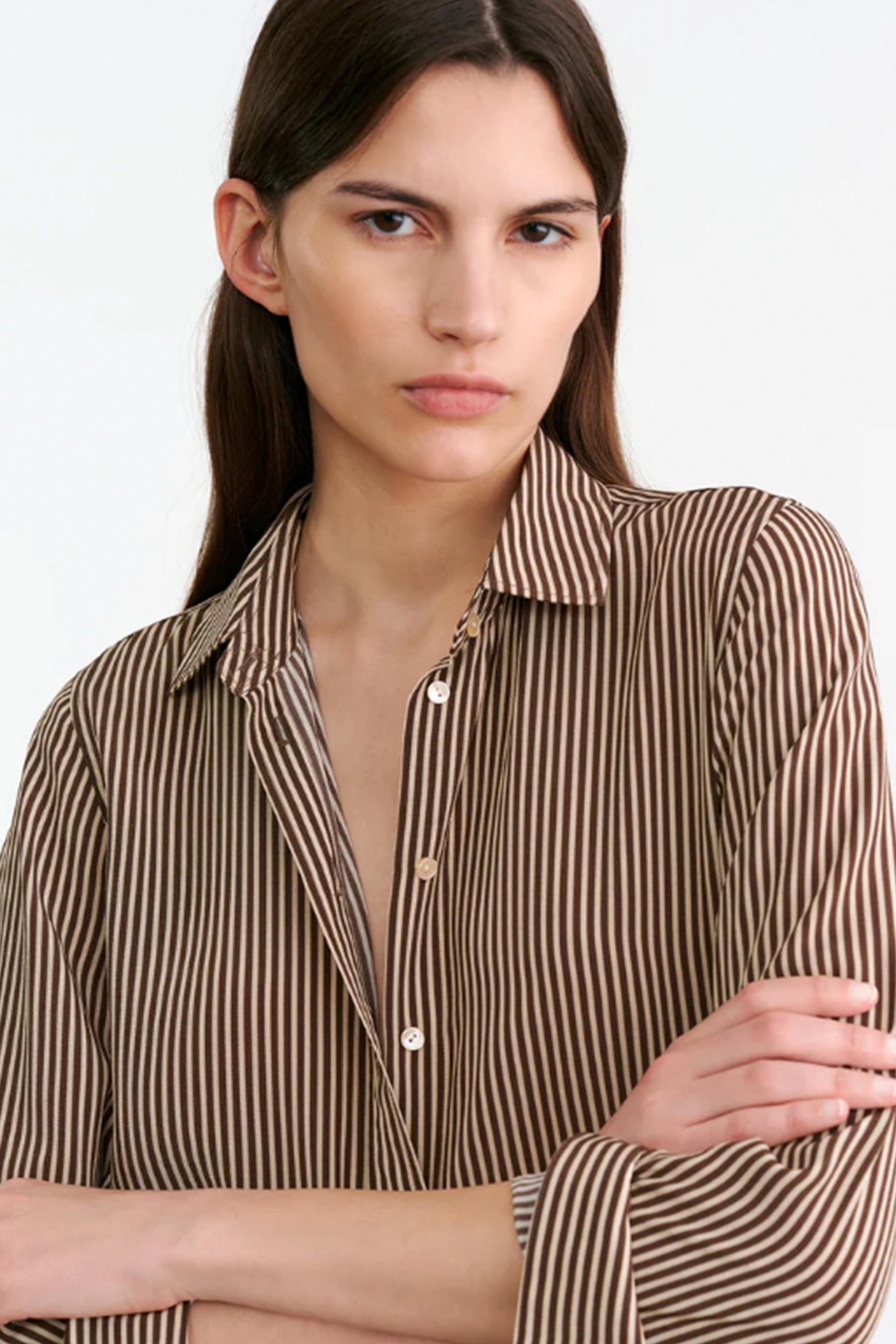 NILI LOTAN GAIA SILK SHIRT IN CHOCOLATE STRIPES | THE NEW TREND