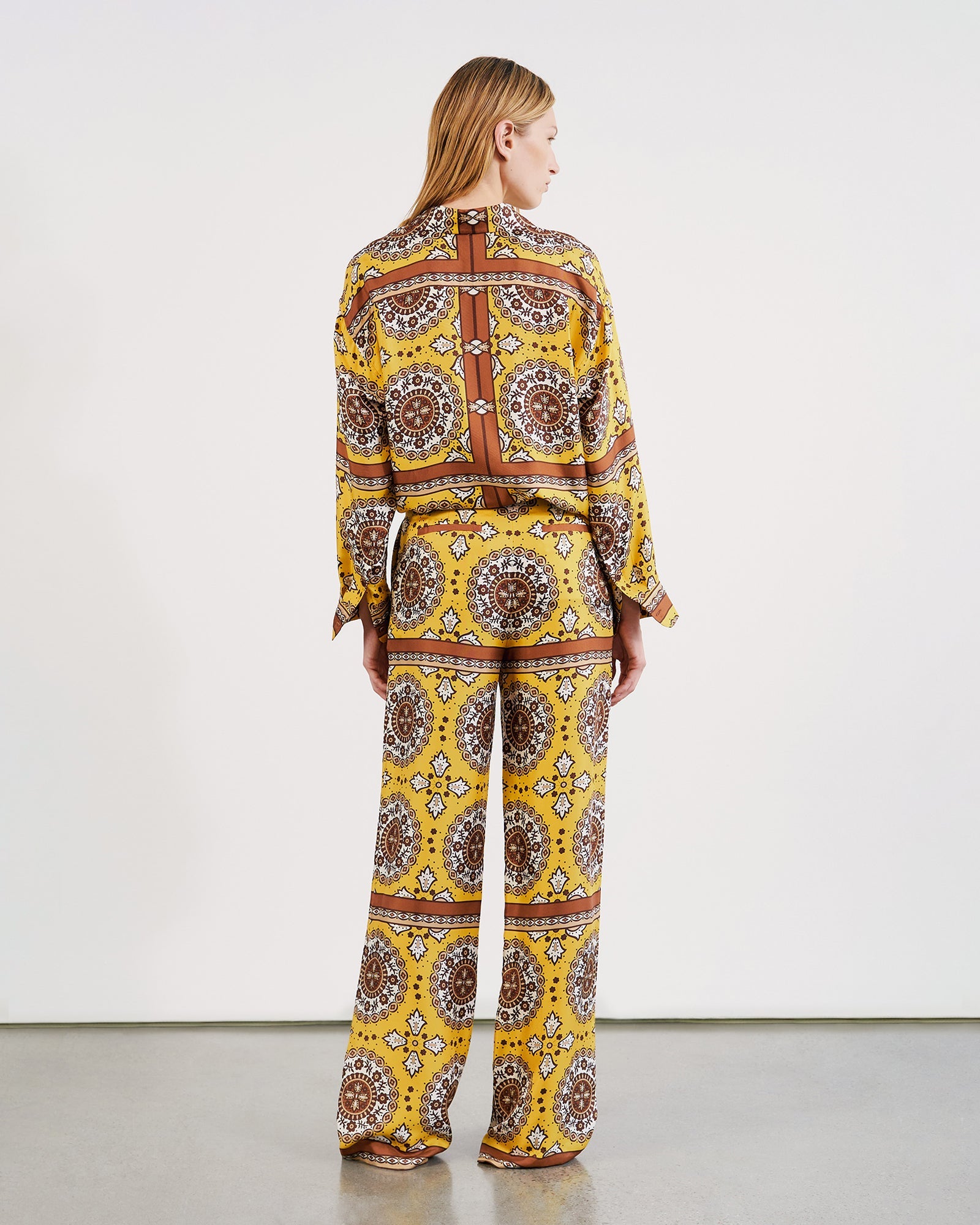 Nili Lotan Germain Silk Pant in Scarf Print Yellow available at TNT The New Trend Australia.