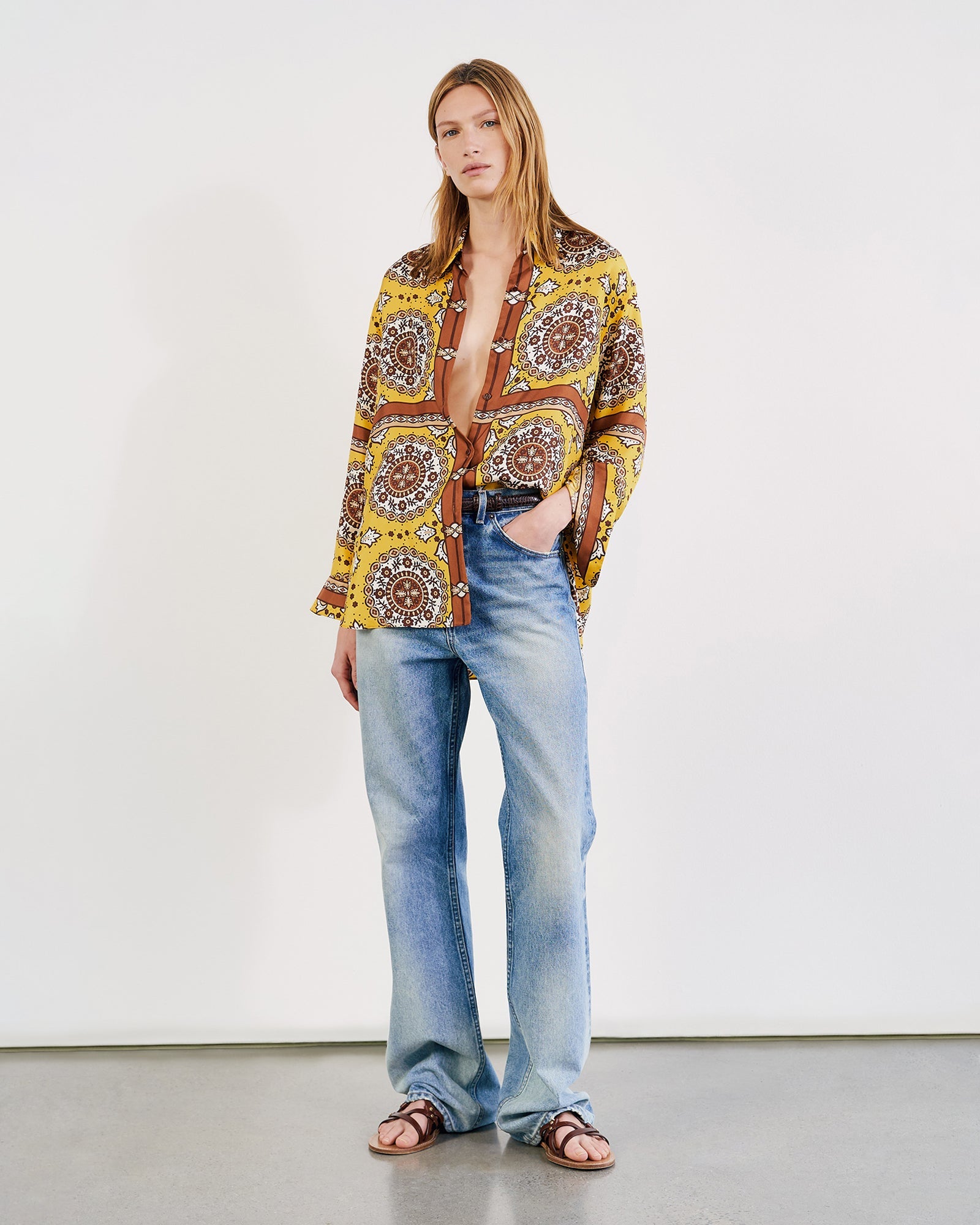 Nili Lotan Julien Shirt in Scarf Print Yellow available at TNT The New Trend Australia.