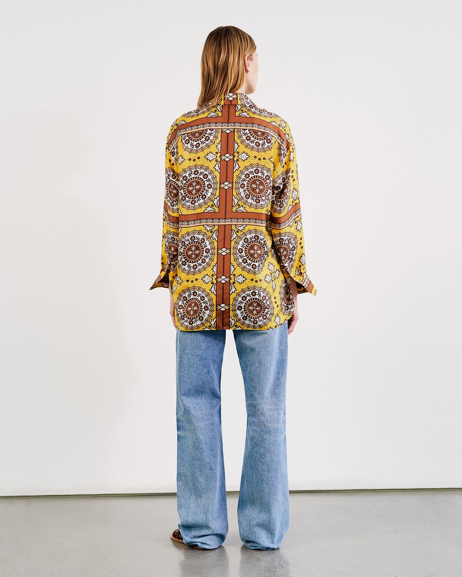 Nili Lotan Julien Shirt in Scarf Print Yellow available at TNT The New Trend Australia.