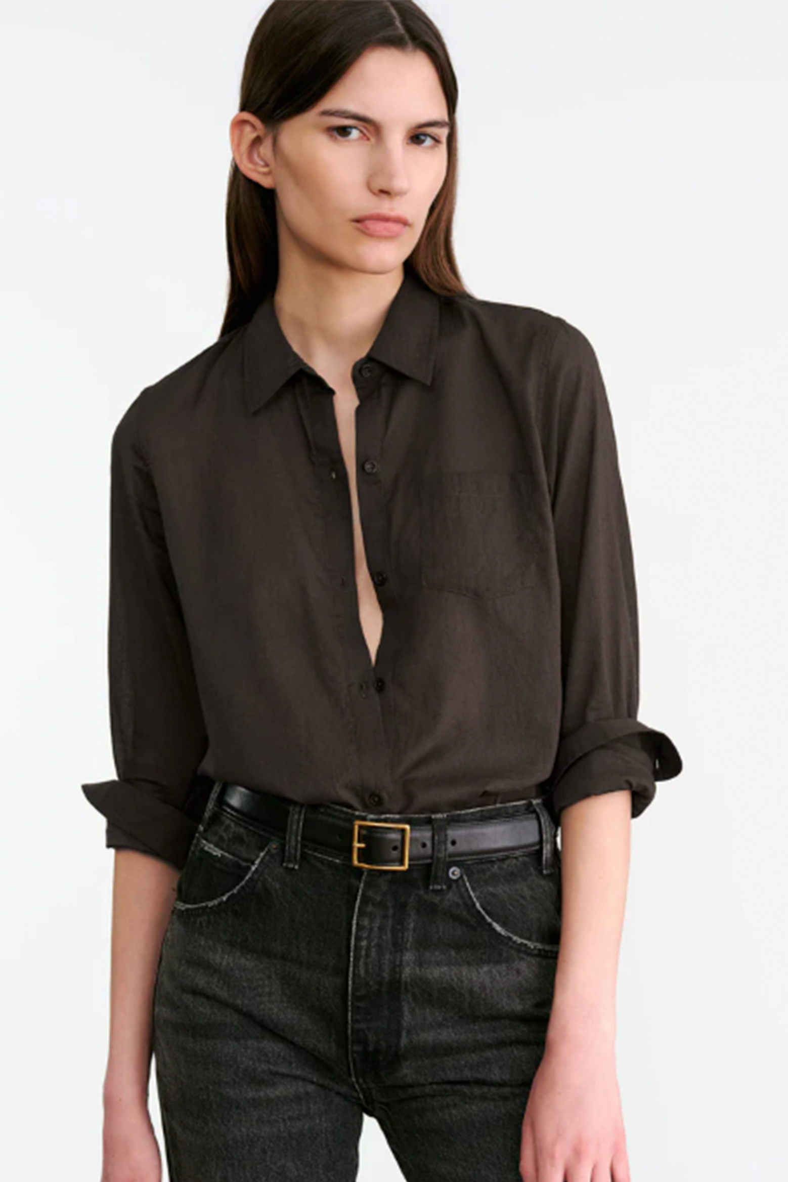 NILA LOTAN COTTON VOILE NL SHIRT IN CHOCOLATE BROWN | THE NEW TREND