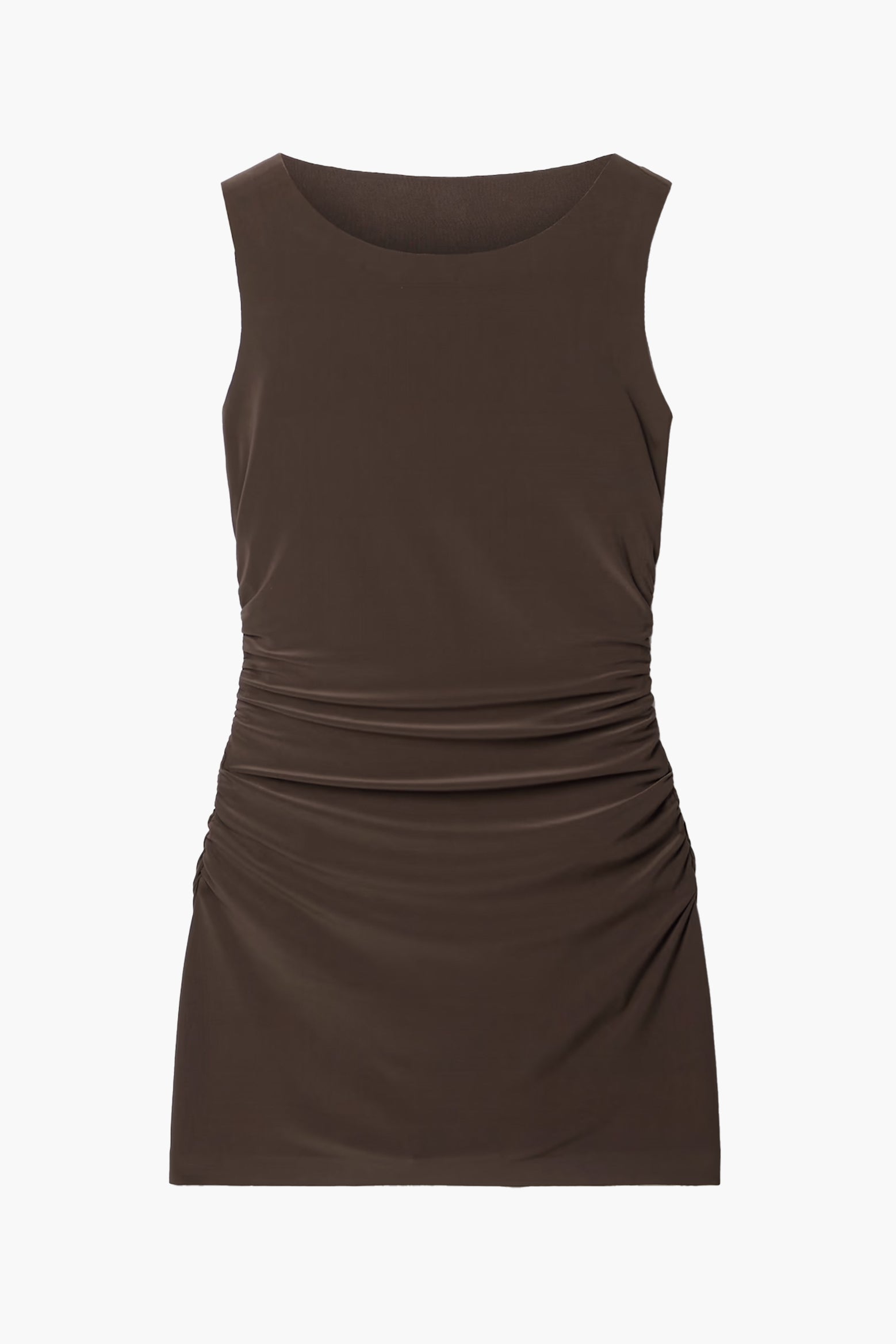 Norma Kamali Sleeveless Pickleball Mini Dress in Chocolate available at The New Trend Australia.