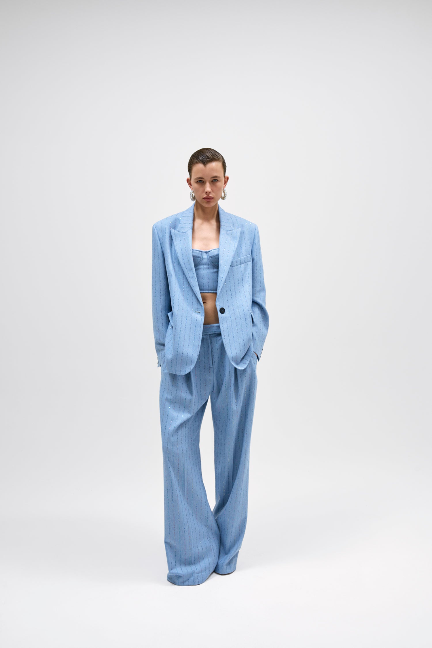 Des Phemmes Wide Suit Pant in Dust Blue from The New Trend