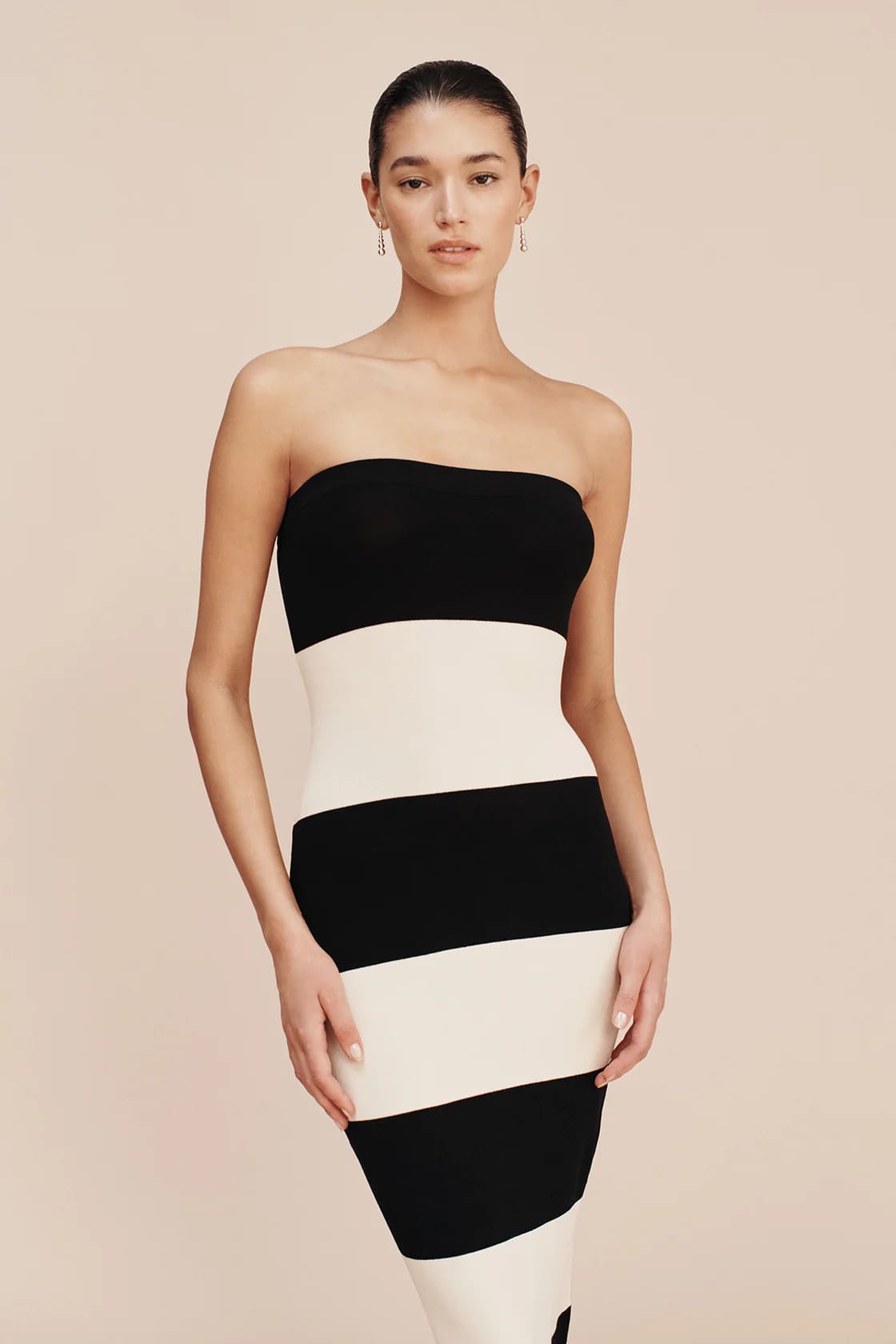 Striped strapless clearance dress